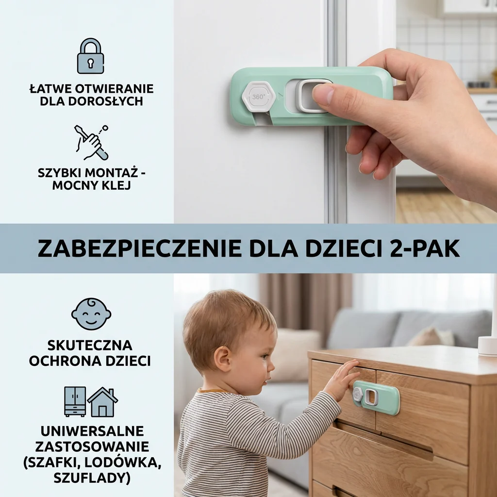 2-pak zabezpieczeń dziecięcych do szafek, lodówki i szuflad – wielofunkcyjne blokady bezpieczeństwa dla niemowląt i dzieci - Image 2