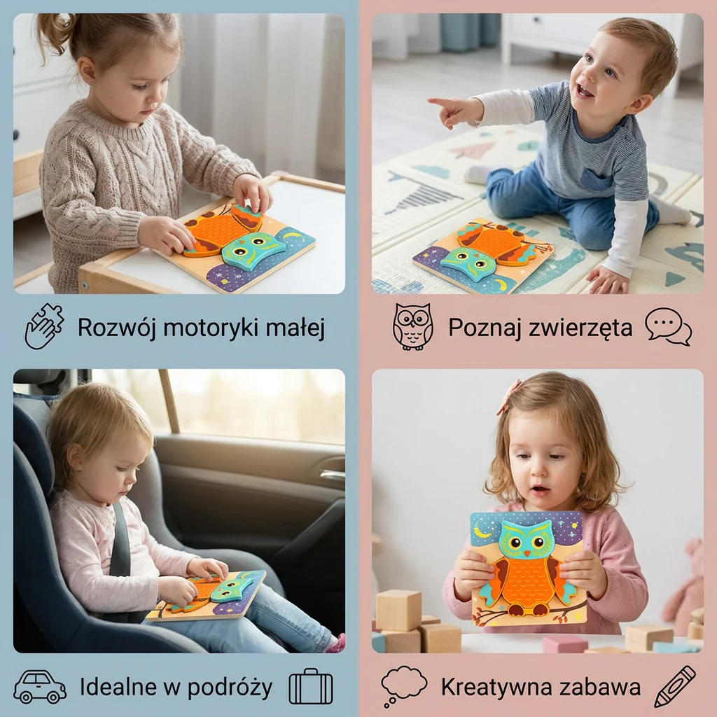 3D Drewniane Puzzle dla Dzieci – Edukacyjna Zabawka Zwierzątka dla Maluchów - Image 4