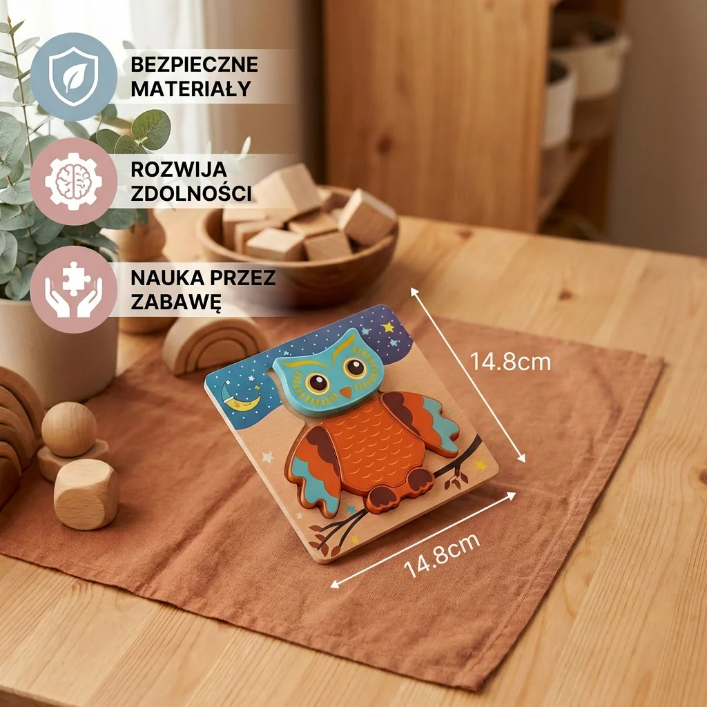 3D Drewniane Puzzle dla Dzieci – Edukacyjna Zabawka Zwierzątka dla Maluchów - Image 5