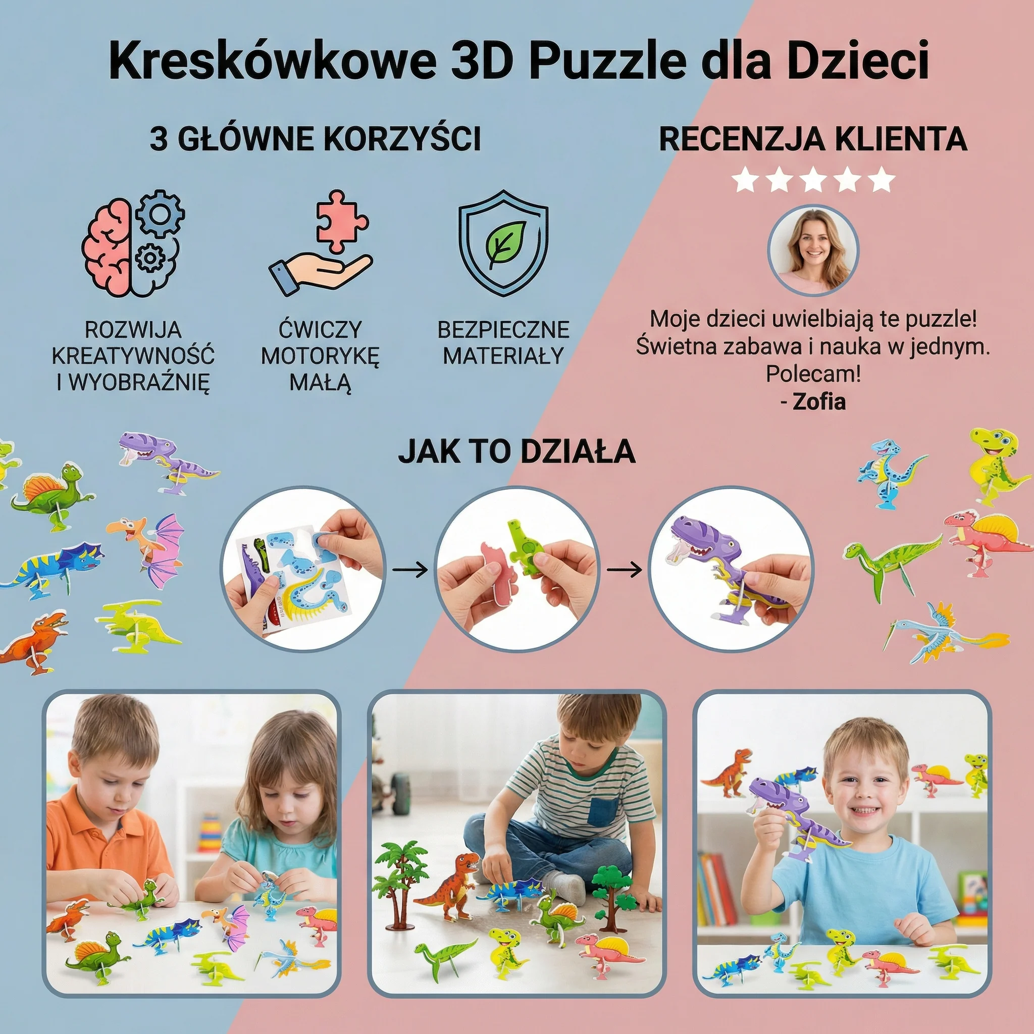 3D zestaw puzzli kreskówkowych dla dzieci - Image 3