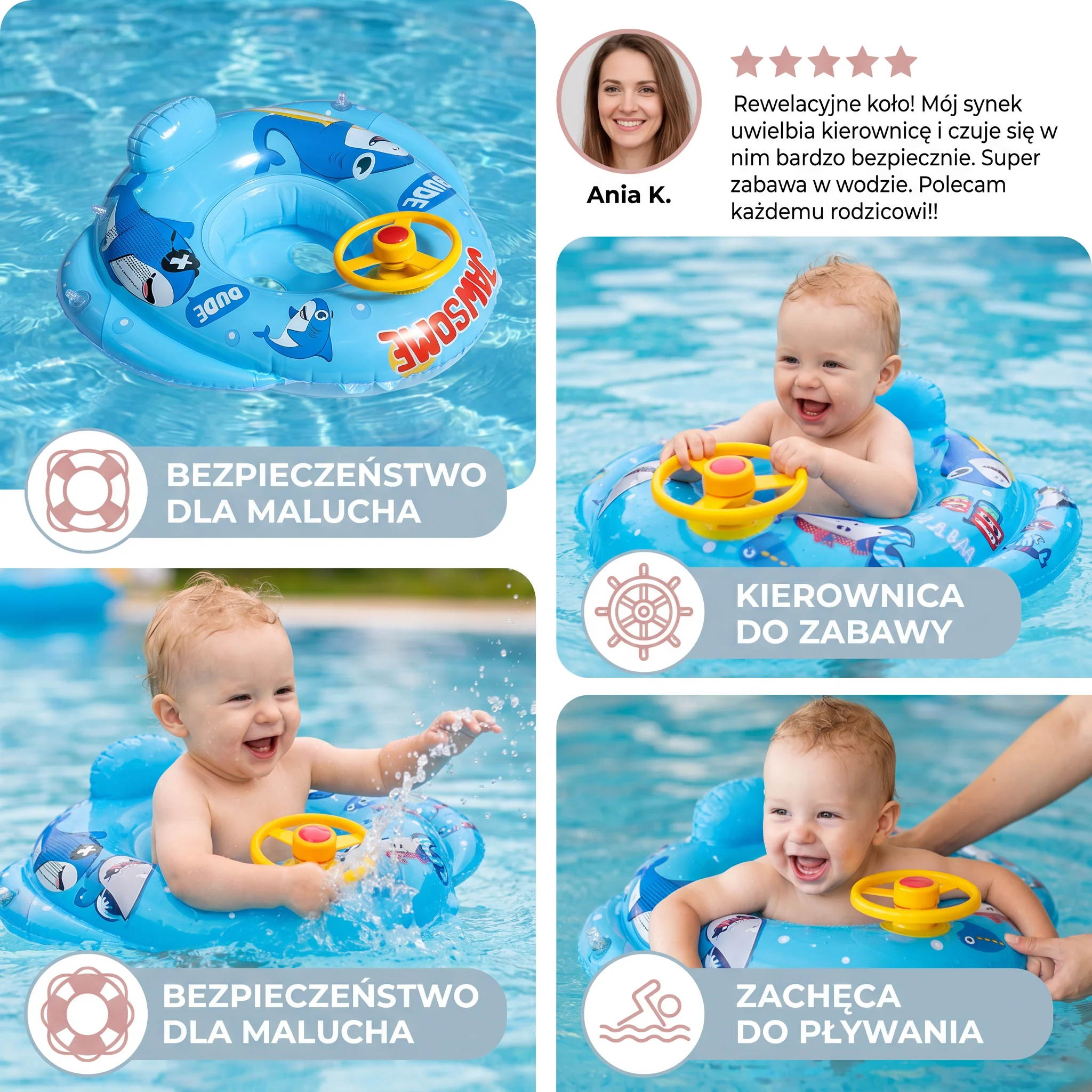 Baby Shark Koło Do Pływania z Kierownicą dla Maluchów - Image 3