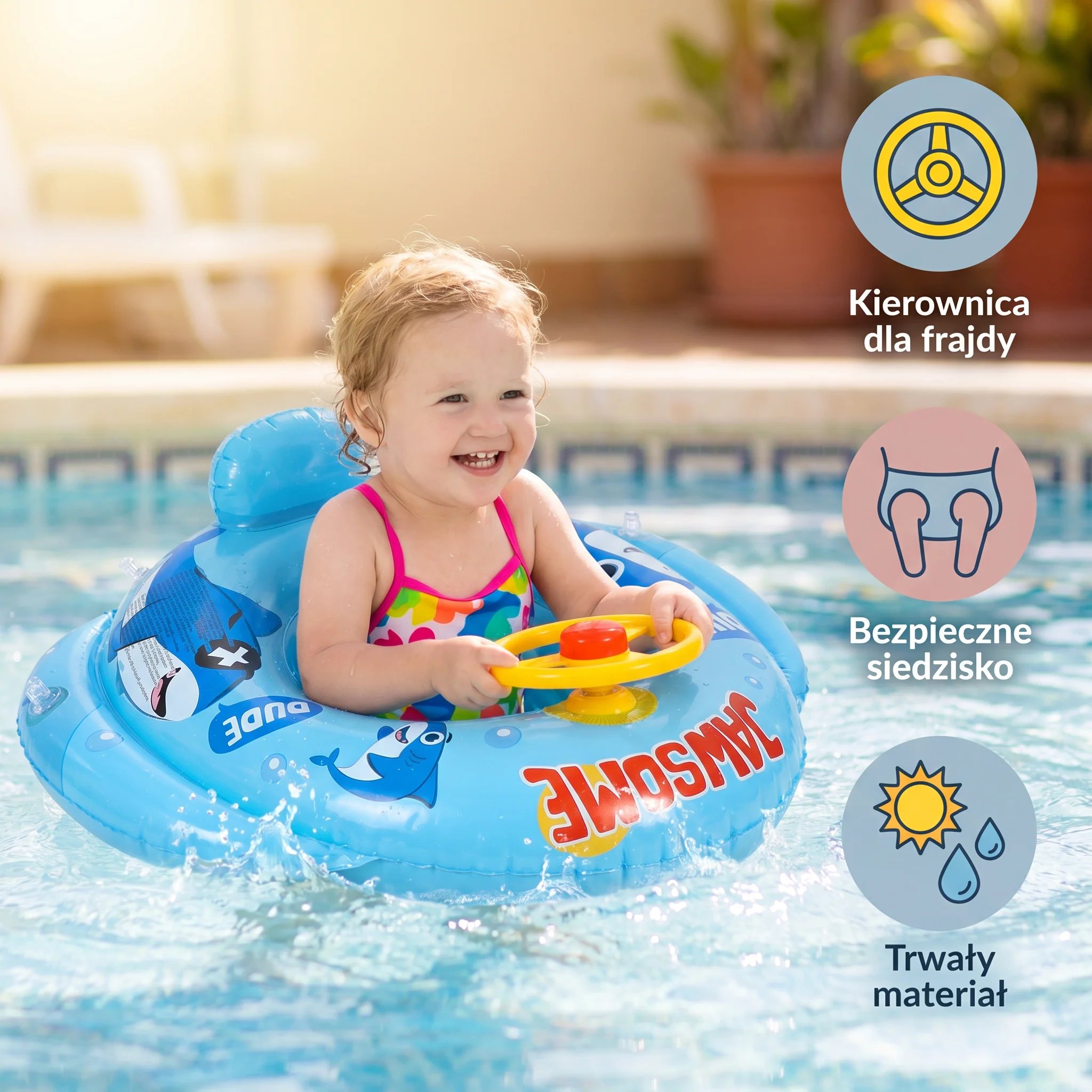 Baby Shark Koło Do Pływania z Kierownicą dla Maluchów - Image 5
