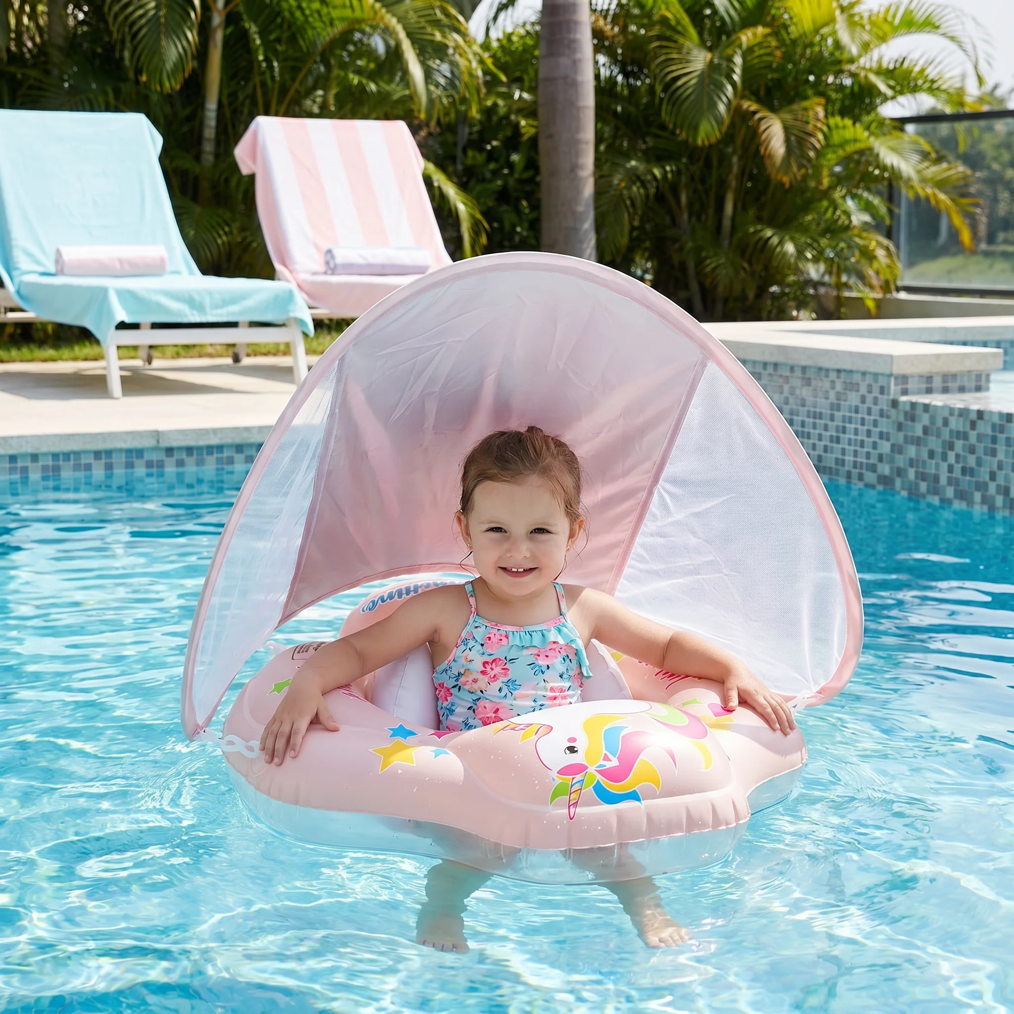 Baby Swim Ring z Osłoną Przeciwsłoneczną – Nadmuchiwany Pierścień do Pływania dla Bezpiecznej Zabawy w Wodzie - Image 6
