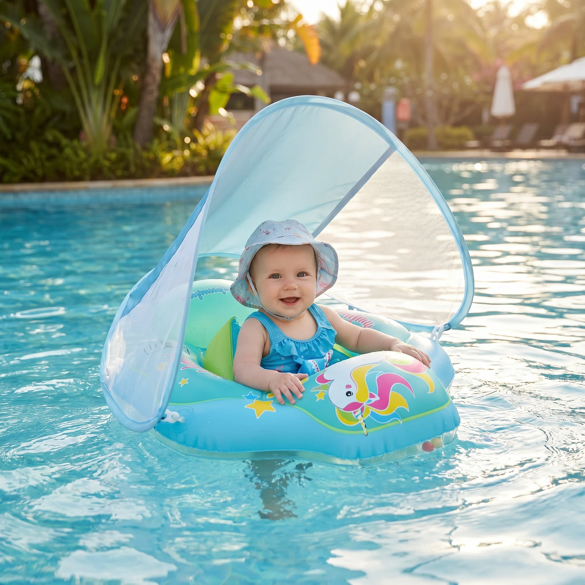 Baby Swim Ring z Osłoną Przeciwsłoneczną – Nadmuchiwany Pierścień do Pływania dla Bezpiecznej Zabawy w Wodzie - Image 7