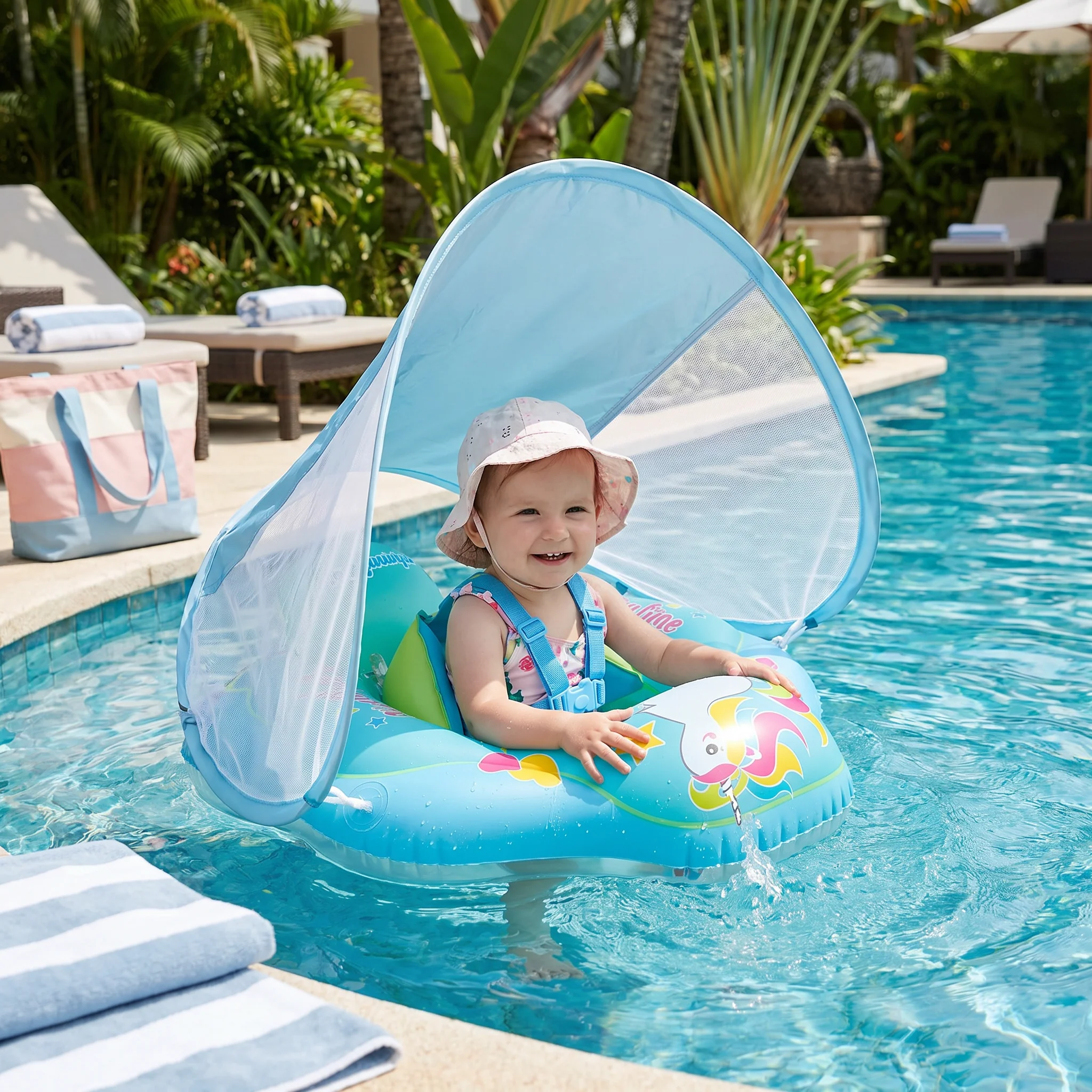 Baby Swim Ring z Osłoną Przeciwsłoneczną – Nadmuchiwany Pierścień do Pływania dla Bezpiecznej Zabawy w Wodzie - Image 8