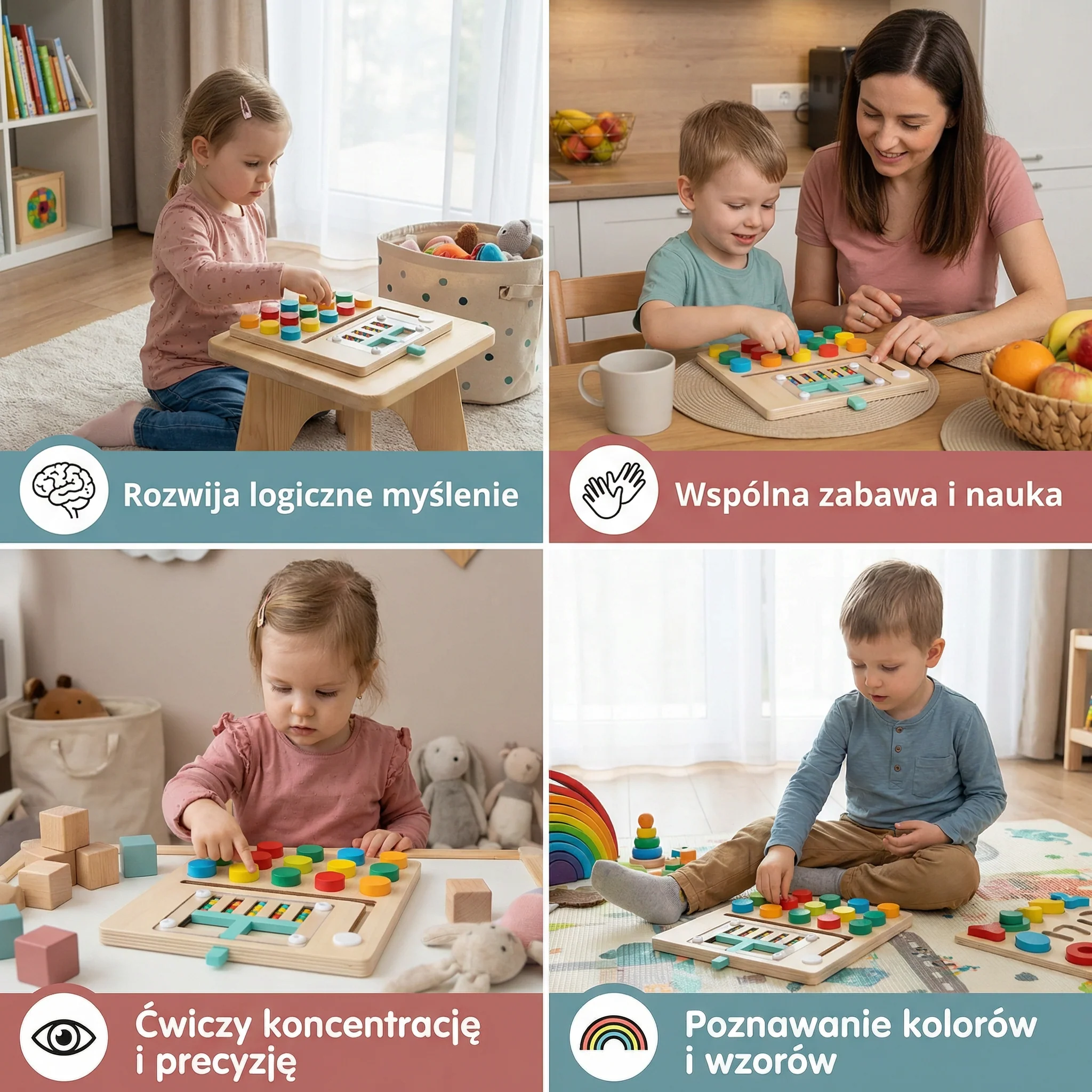 Czterokolorowa drewniana gra Montessori - Image 4