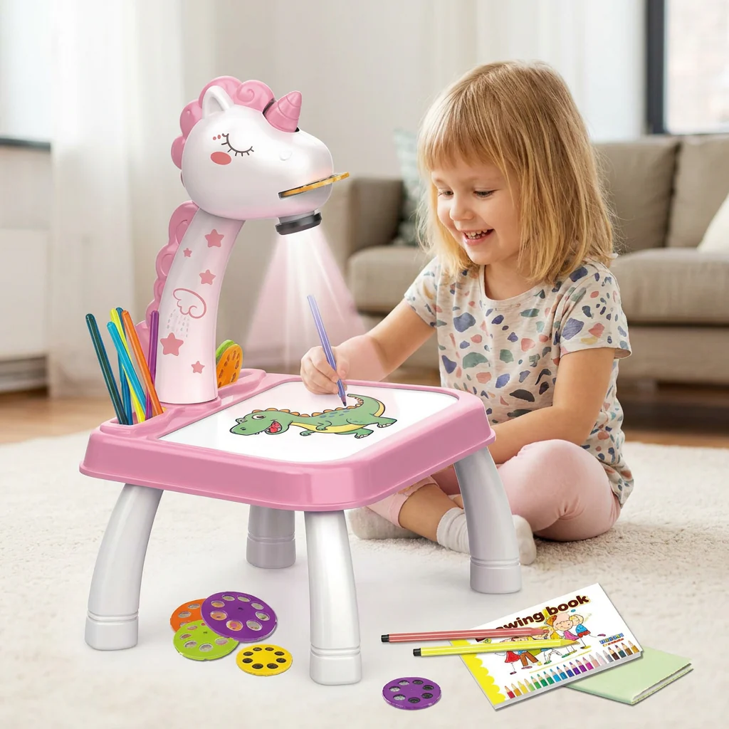 Dinosaurzowy Stół Projekcyjny do Rysowania dla Dzieci z Pisakami i Muzyką - Image 7
