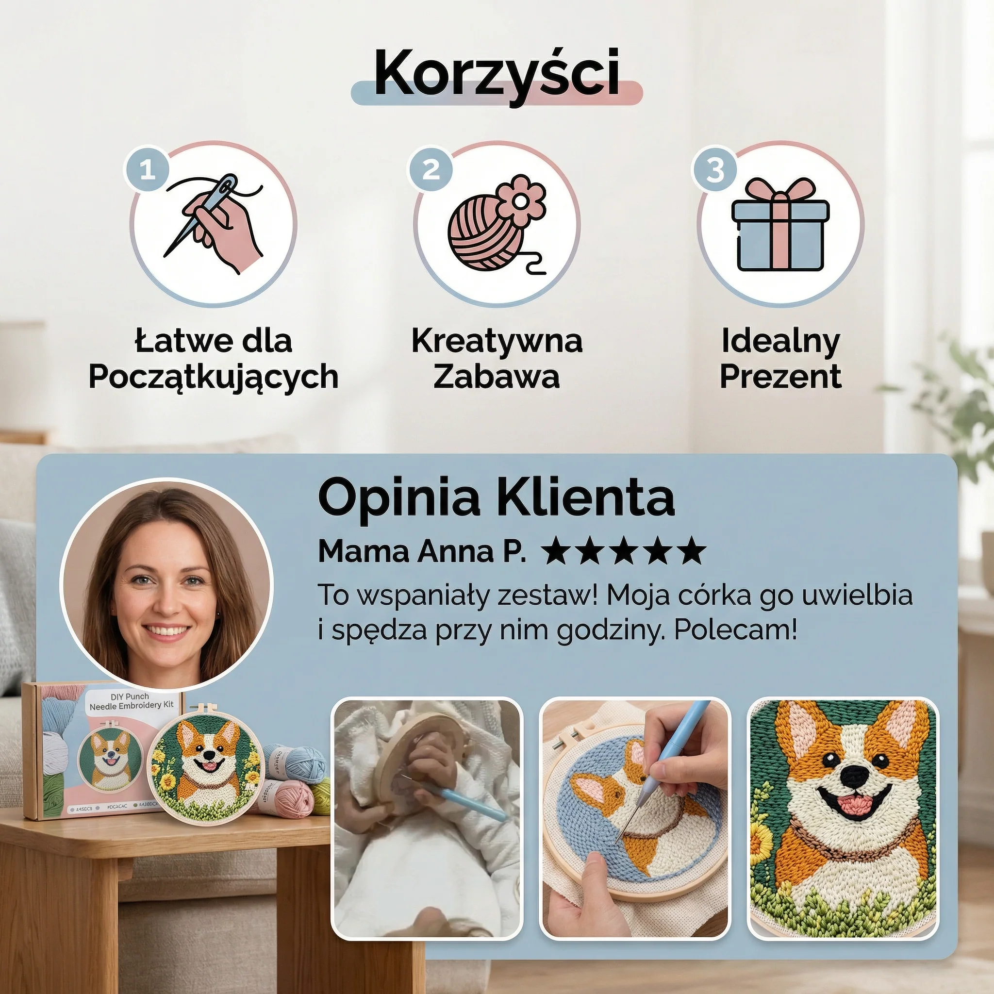 DIY Zestaw do Haftu z Igłą – Zestaw dla Początkujących z Pięknymi Wzorami - Image 2