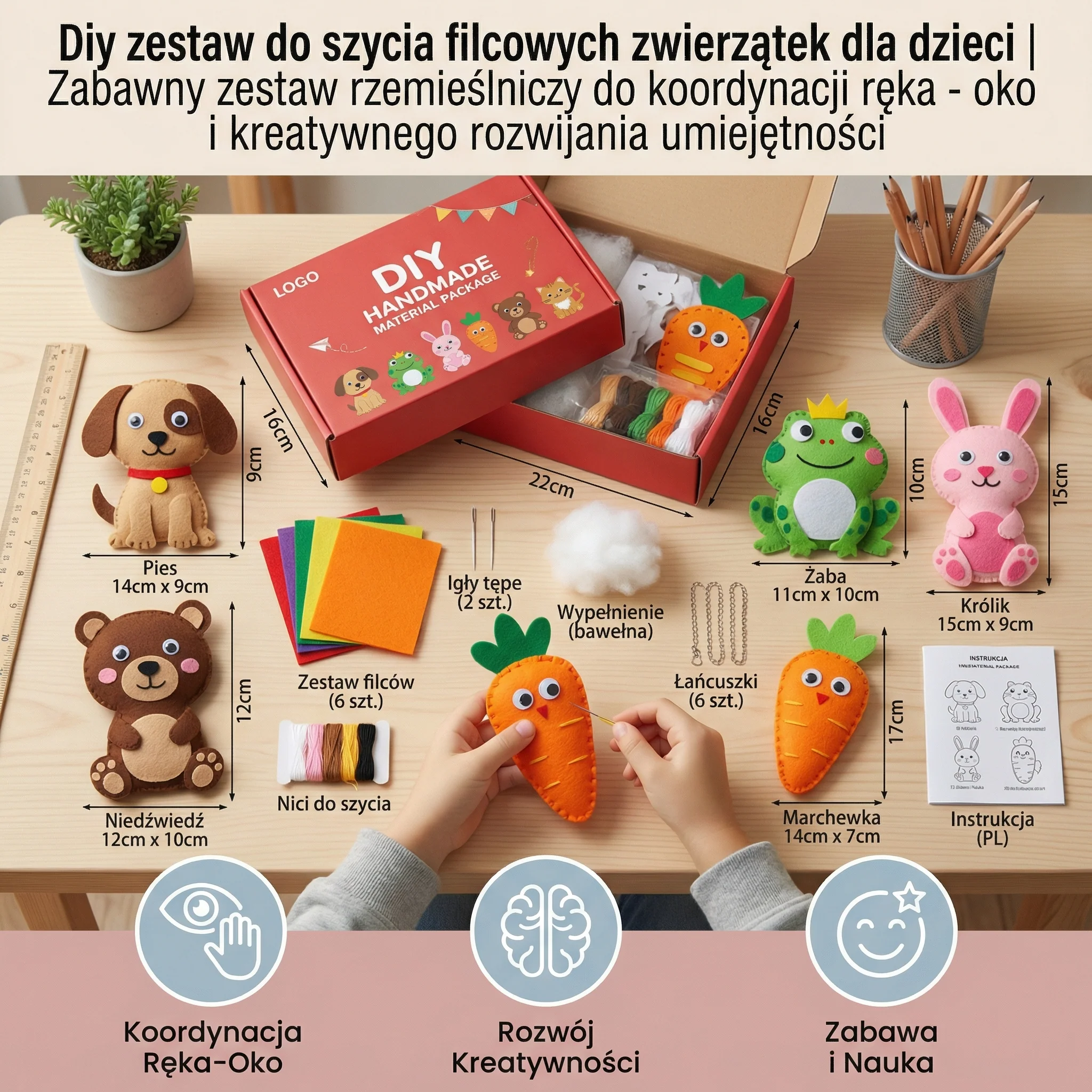 Diy zestaw do szycia filcowych zwierzątek dla dzieci | Zabawny zestaw rzemieślniczy do koordynacji ręka - oko i kreatywnego rozwijania umiejętności - Image 5