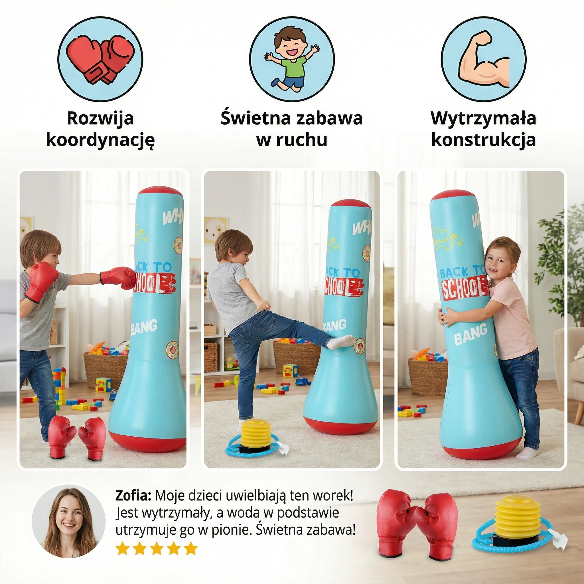 Dmuchany worek bokserski dla dzieci z napełnianą wodą podstawą - Image 3