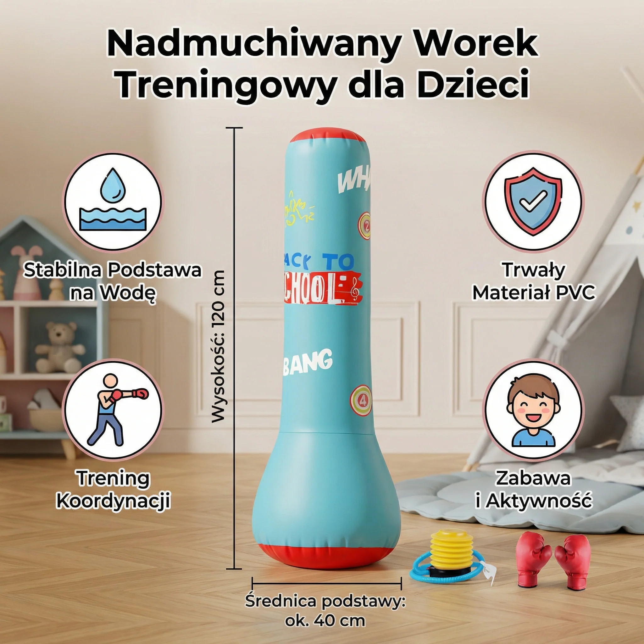 Dmuchany worek bokserski dla dzieci z napełnianą wodą podstawą - Image 5