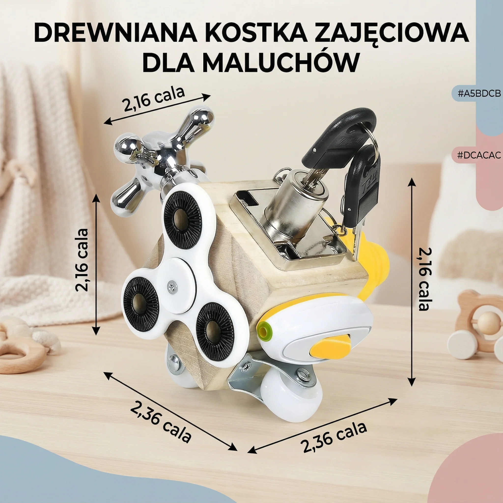 Drewniana kostka zajęciowa dla maluchów | Zabawka edukacyjna dla umiejętności motorycznych i wczesnego uczenia się sensorycznego - Image 5