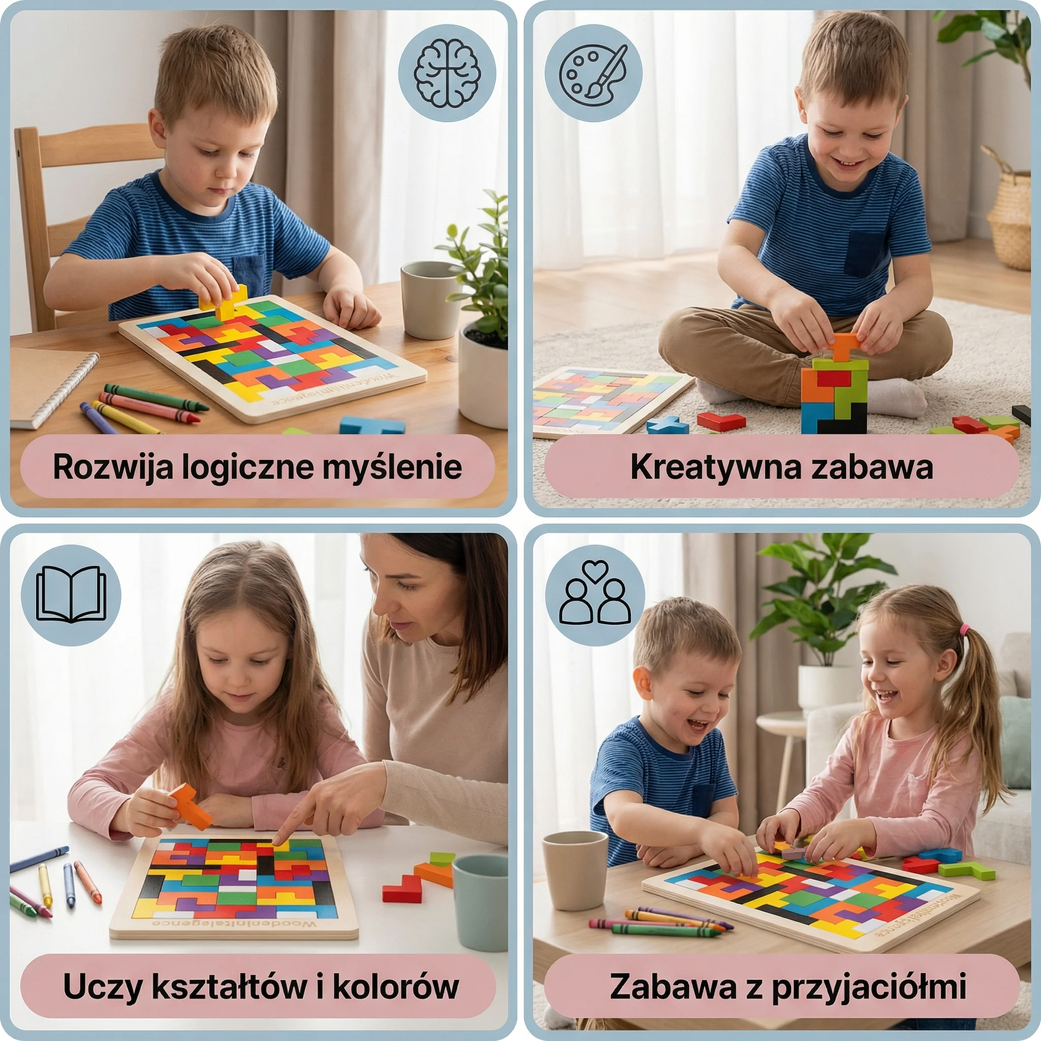Drewniany Tangram edukacyjny – Kolorowa gra Montessori dla dzieci - Image 4