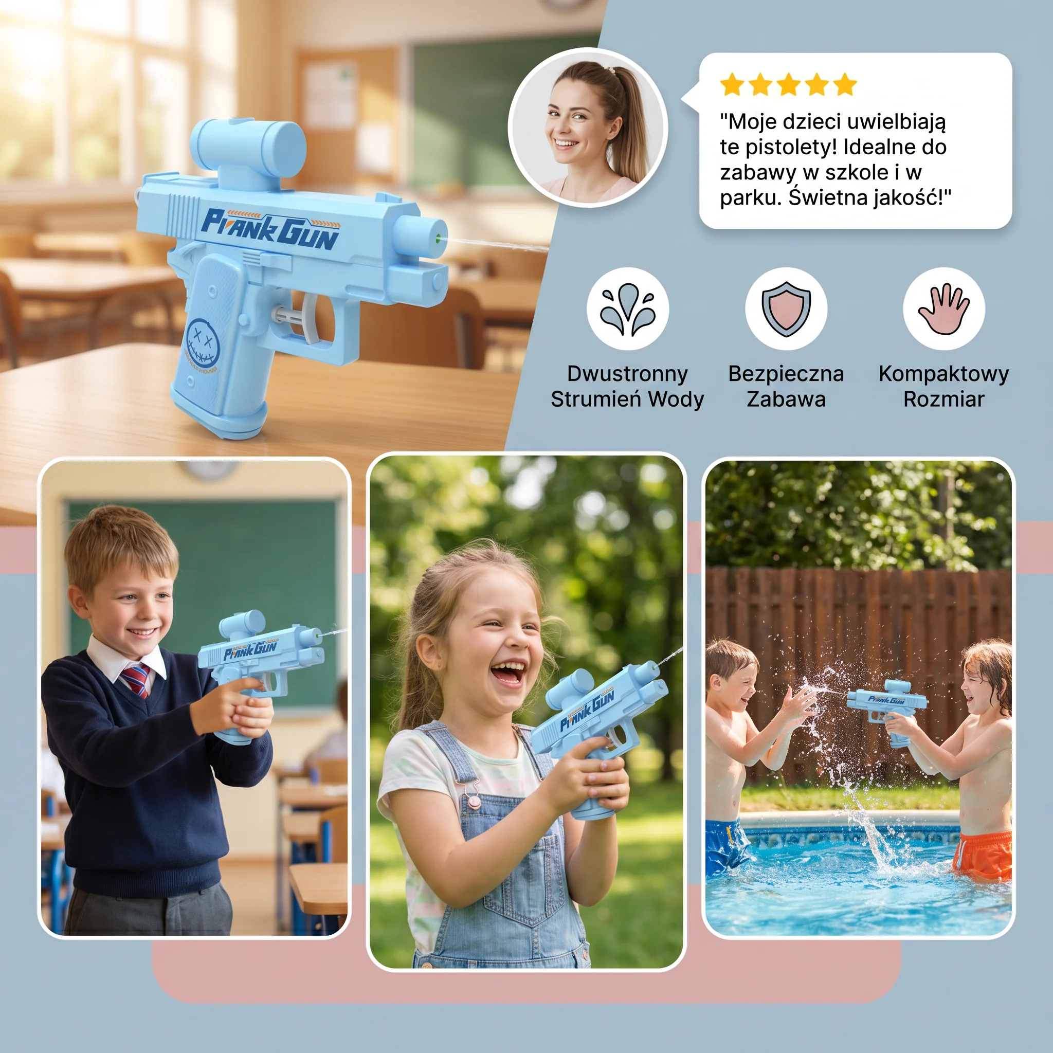 Dwustronny pistolet na wodę dla dzieci – mini zabawka do wodnej zabawy - Image 3