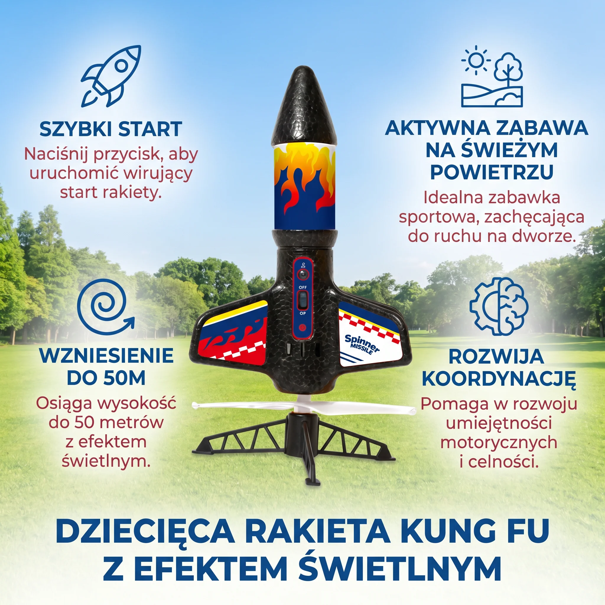 Dziecięca Rakieta Kung Fu z Spadochronem z Efektem Świetlnym – Zabawka Sportowa na Świeże Powietrze - Image 3