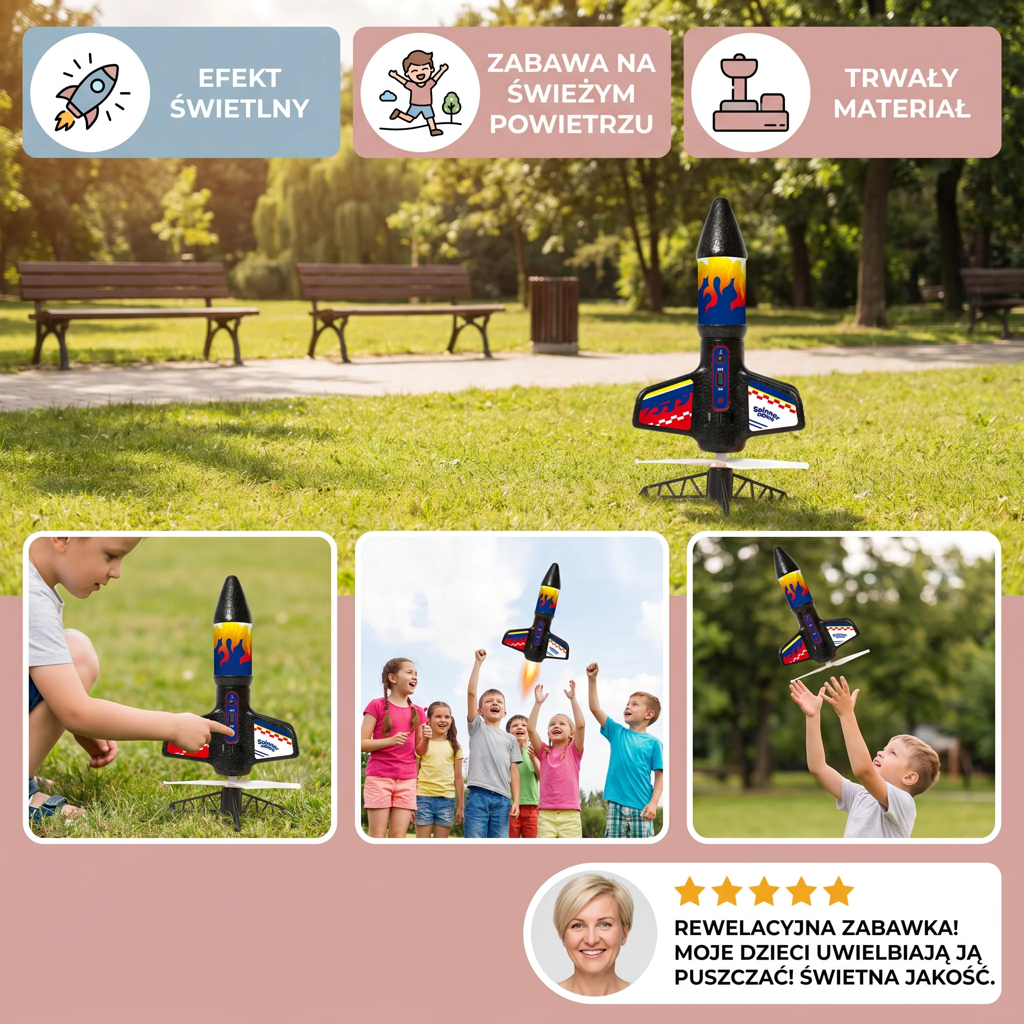 Dziecięca Rakieta Kung Fu z Spadochronem z Efektem Świetlnym – Zabawka Sportowa na Świeże Powietrze - Image 4