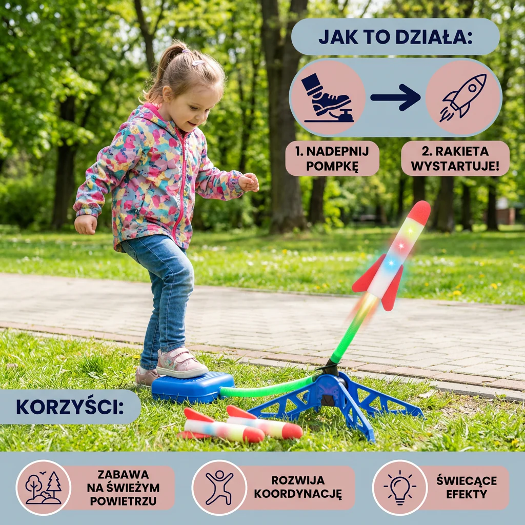 Dziecięca wyrzutnia rakiet z pompką nożną – świecąca zabawka pneumatyczna do zabawy na świeżym powietrzu - Image 3