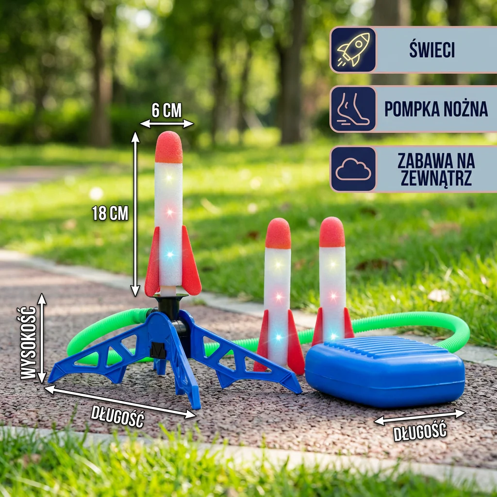 Dziecięca wyrzutnia rakiet z pompką nożną – świecąca zabawka pneumatyczna do zabawy na świeżym powietrzu - Image 6