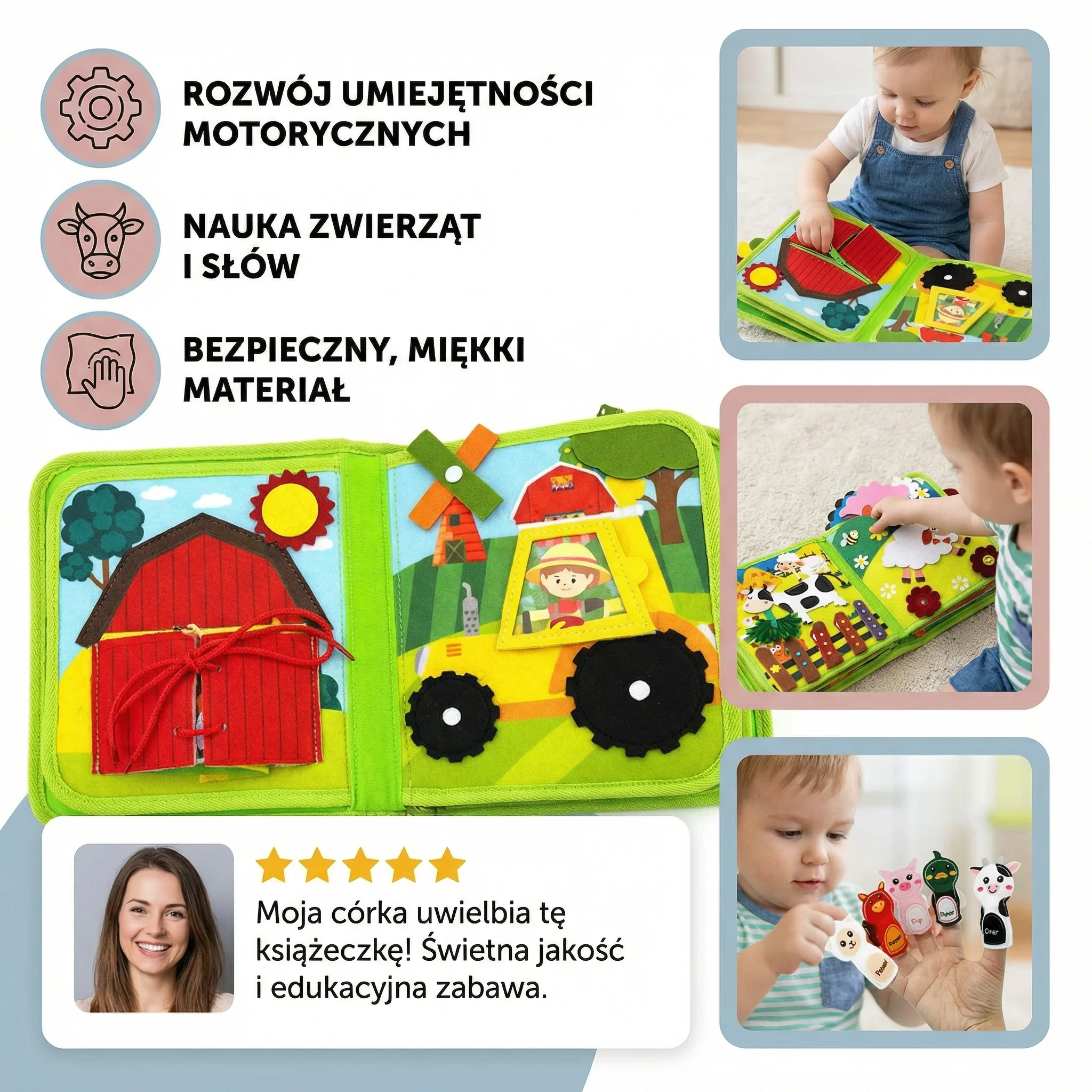 Edukacyjna książka z opowiadaniami o farmie dla maluchów | Książka z miękkiego filcu do nauki zwierząt i umiejętności motorycznych - Image 3