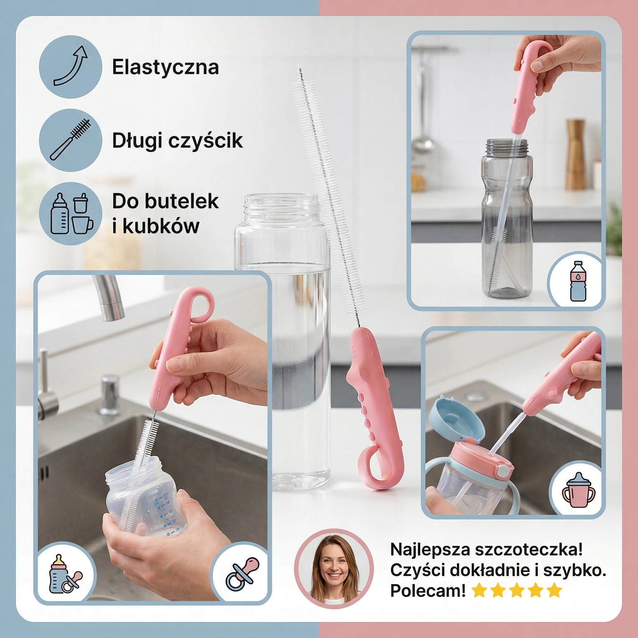 Elastyczna szczoteczka do czyszczenia słomek – Długi czyścik do rur do butelek, smoczków i kubków do picia - Image 4