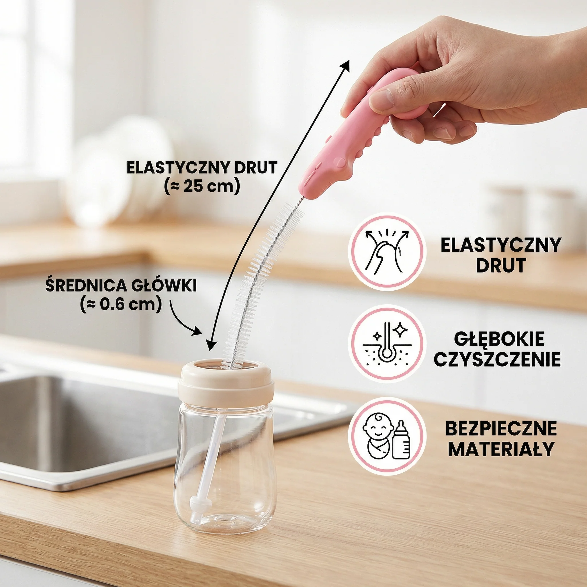 Elastyczna szczoteczka do czyszczenia słomek – Długi czyścik do rur do butelek, smoczków i kubków do picia - Image 6