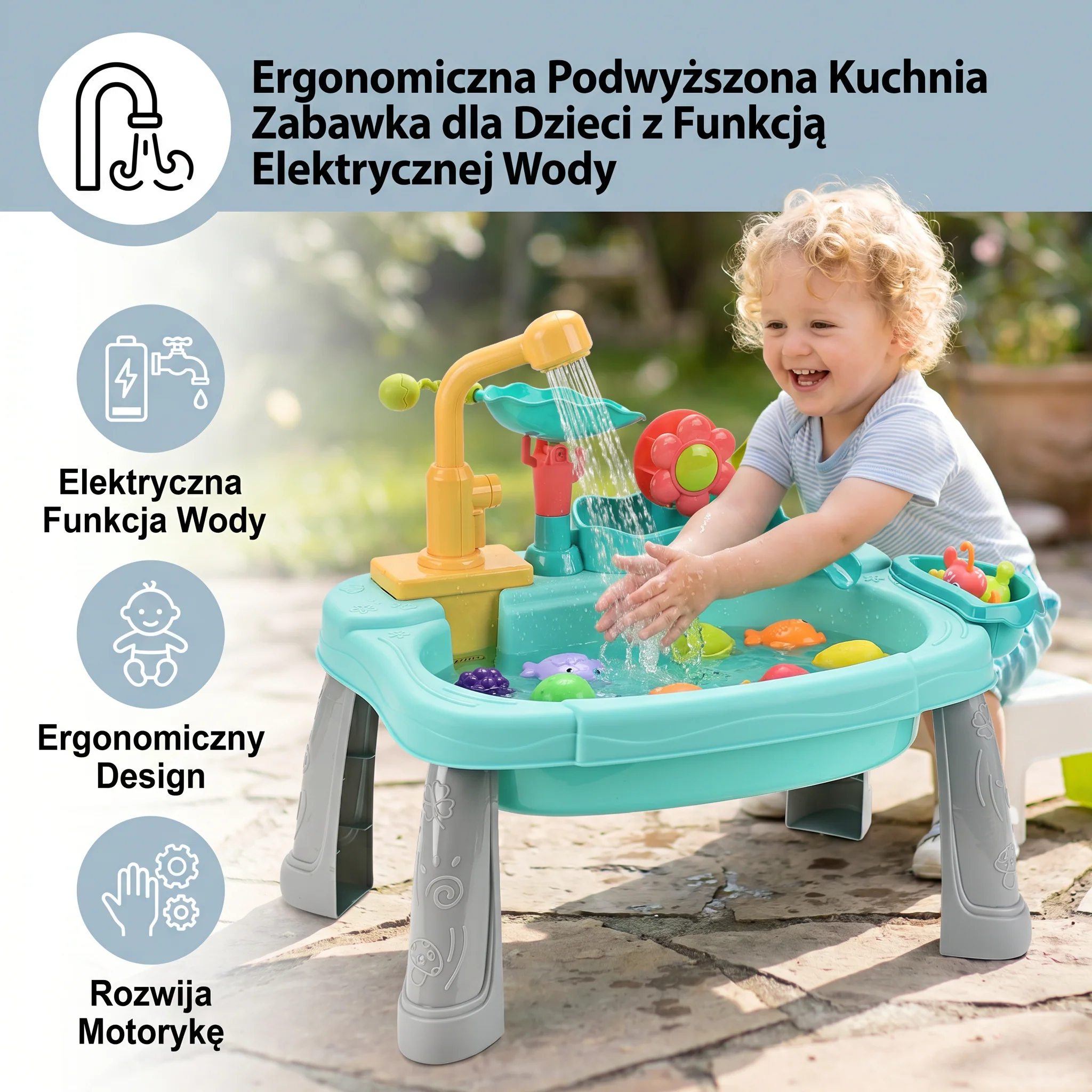 Ergonomiczna Podwyższona Kuchnia Zabawka dla Dzieci z Funkcją Elektrycznej Wody - Image 5
