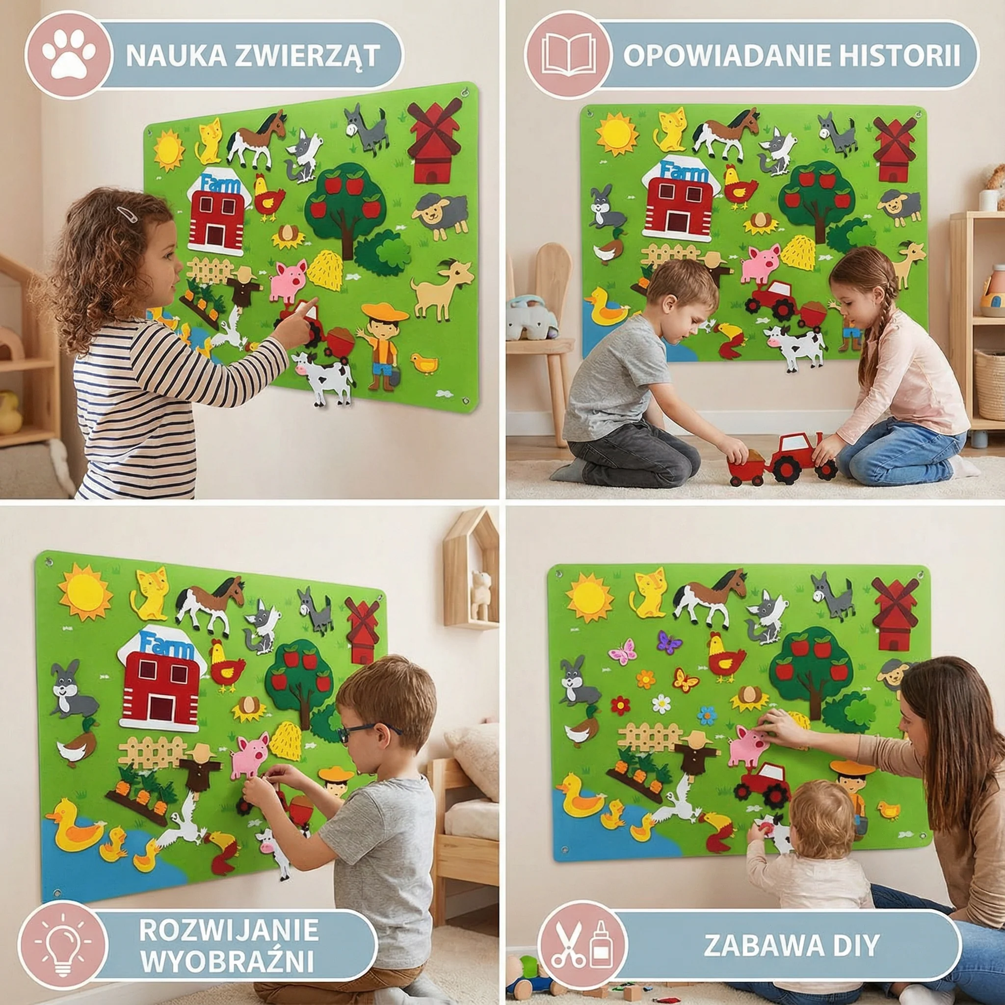 Filcowa plansza dla dzieci | Edukacyjny zestaw diy do nauki zwierząt , wyobraźni i zabawy w opowiadanie historii - Image 4