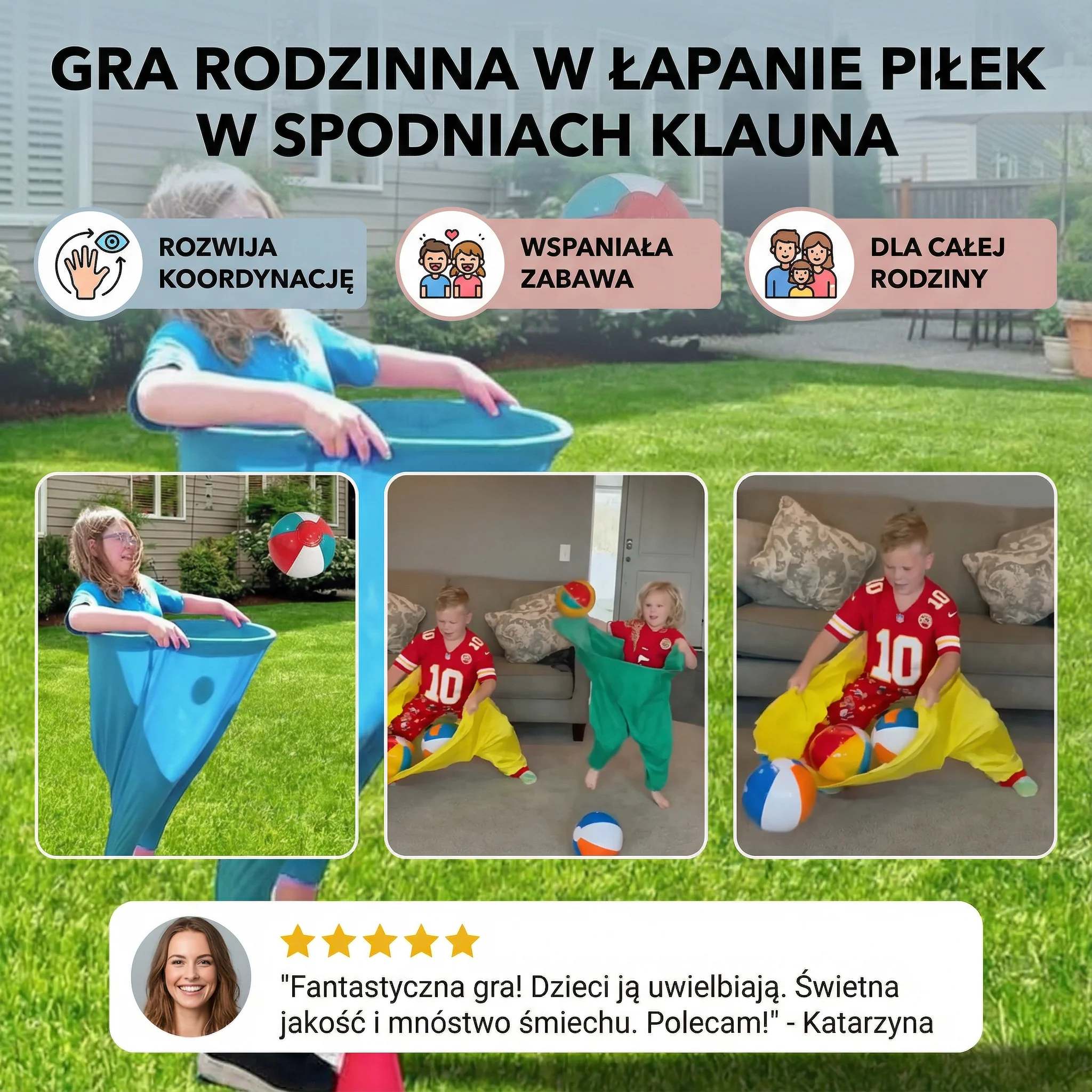 Gra rodzinna w łapanie piłek w spodniach klauna - Image 3