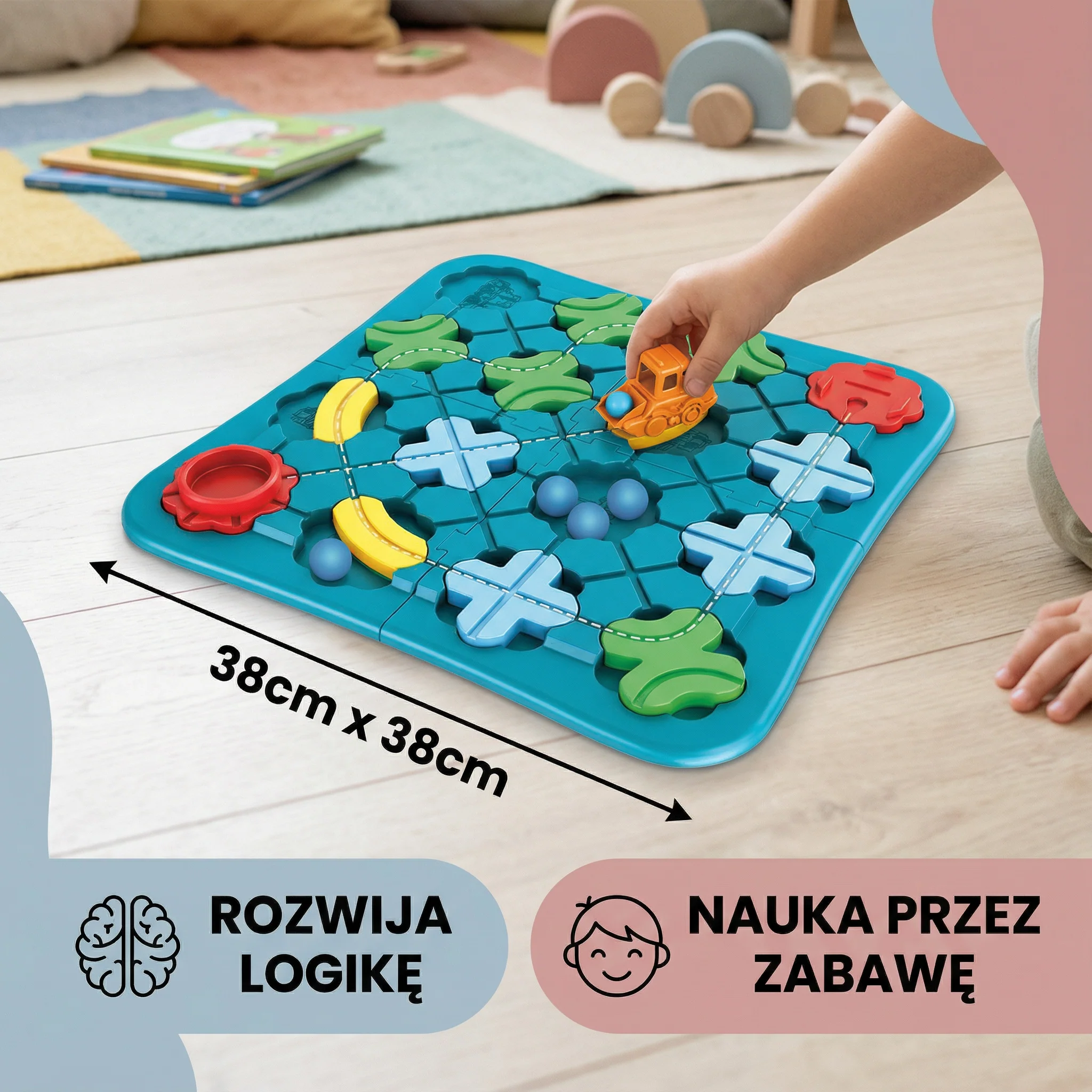 Gra w labirynt dla dzieci ⎜ Edukacyjna zabawka z torami drogowymi z kulkami i samochodem do zabawy logicznej i rozwiązywania problemów. - Image 5