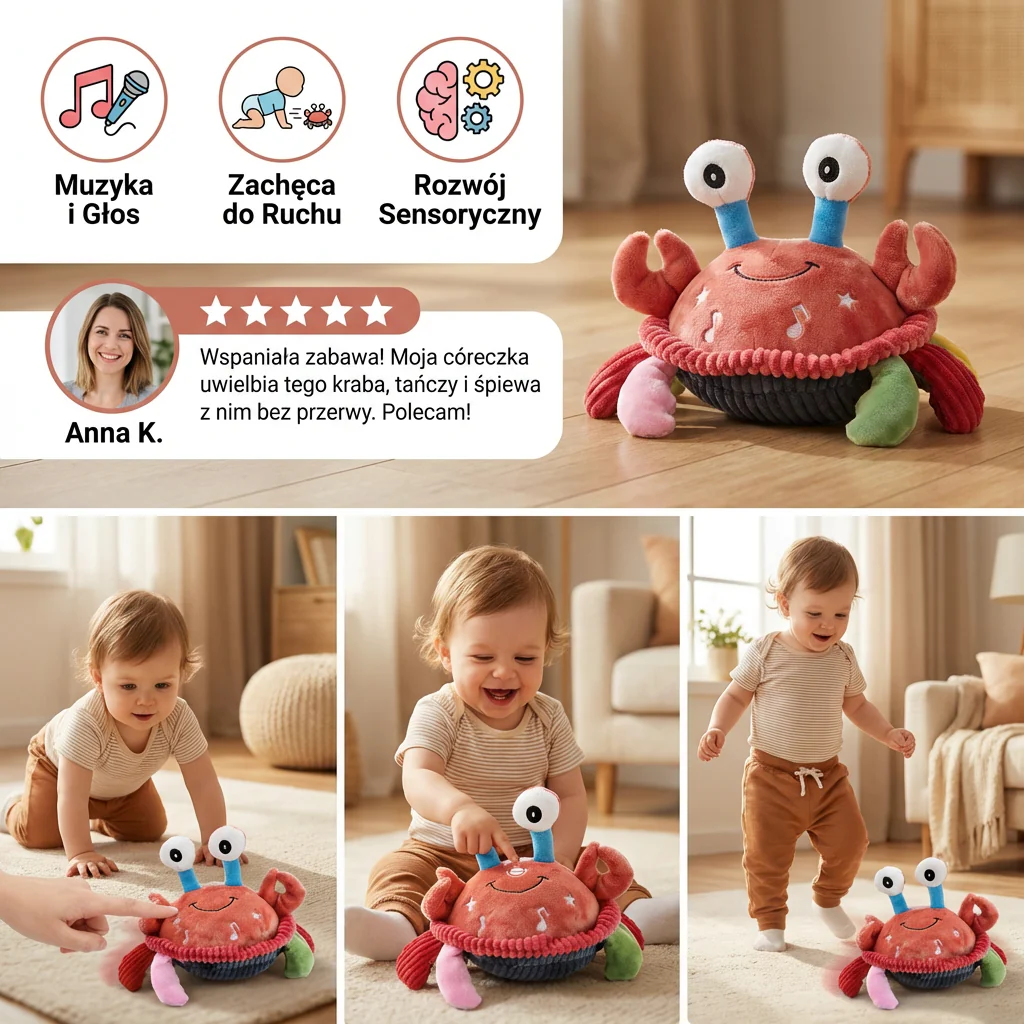 Interaktywna Muzyczna Krabik z Funkcją Głosu – Ruchoma Edukacyjna Zabawka dla Niemowląt - Image 3