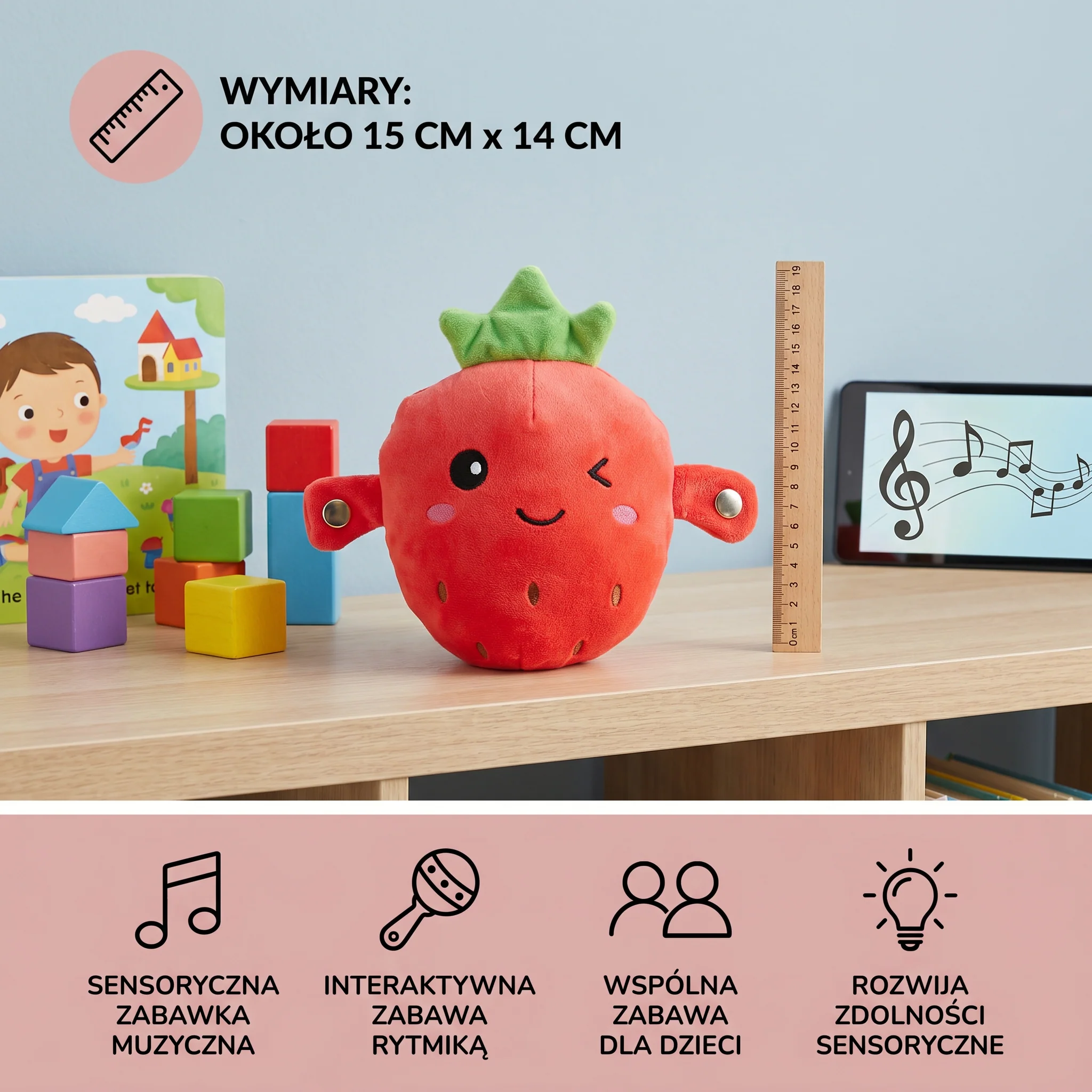 Interaktywna Pluszowa Zabawka Owocowa dla Dzieci – Sensoryczna Zabawka Muzyczna i Rytmiczna - Image 6