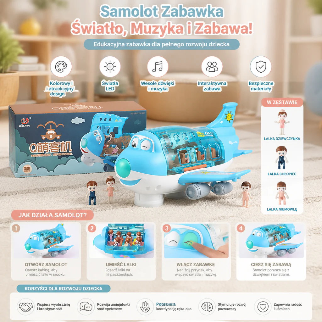 Jeżdżący samolot zabawkowy z światłami i muzyką - Image 3