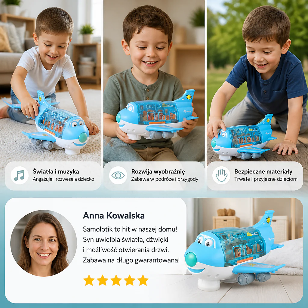 Jeżdżący samolot zabawkowy z światłami i muzyką - Image 4
