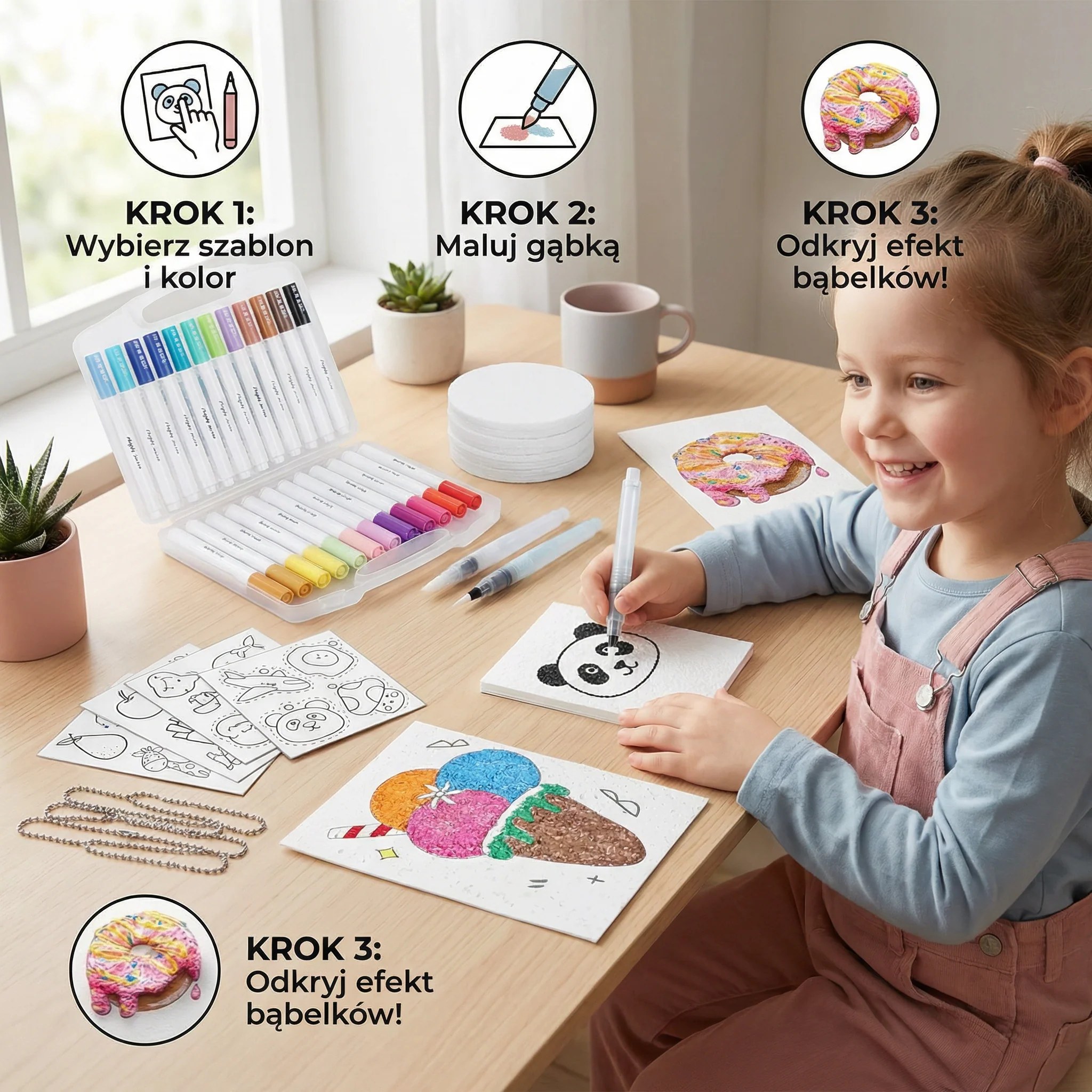 Kreatywny zestaw do malowania gąbką dla dzieci – zestaw DIY z efektem bąbelków - Image 2