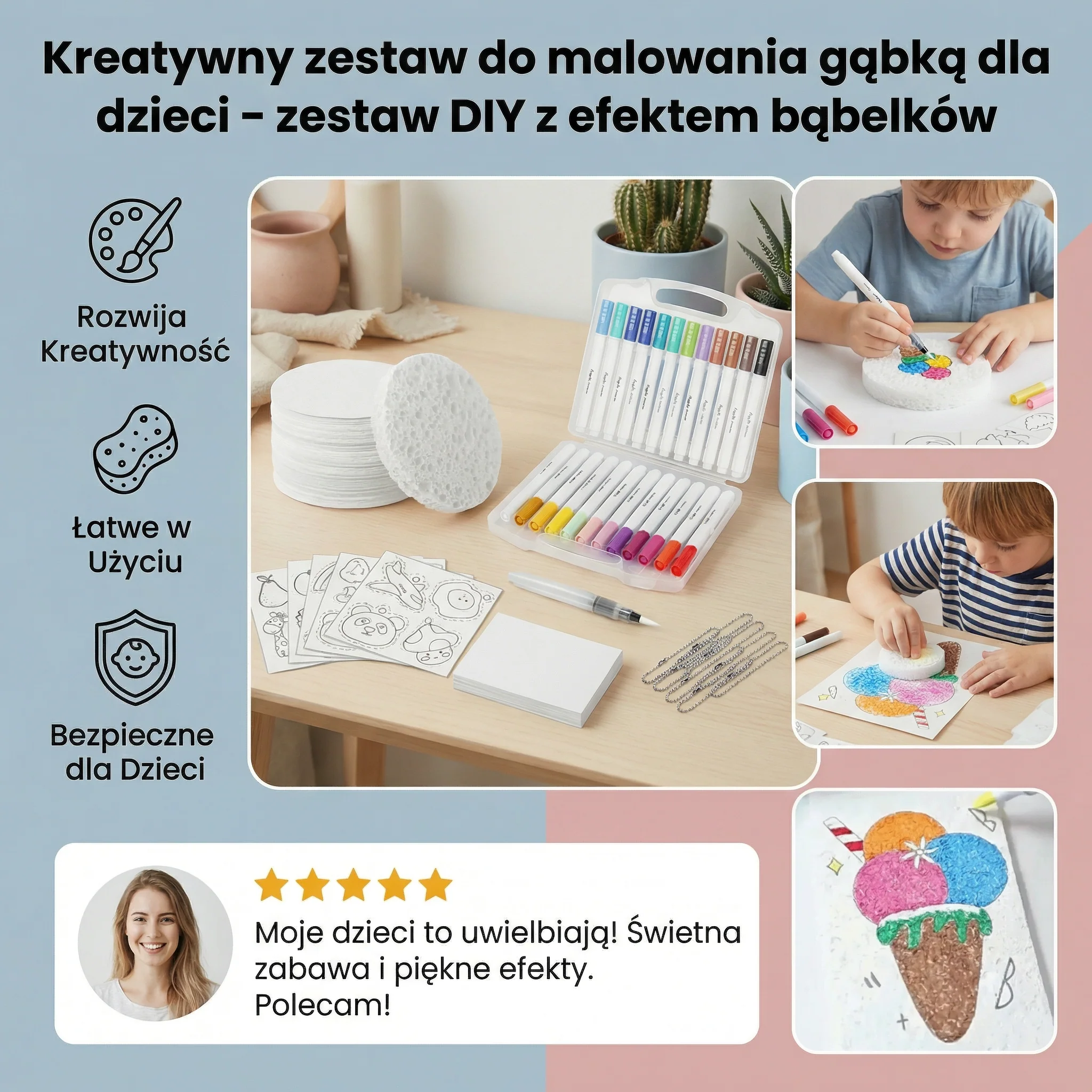 Kreatywny zestaw do malowania gąbką dla dzieci – zestaw DIY z efektem bąbelków - Image 3