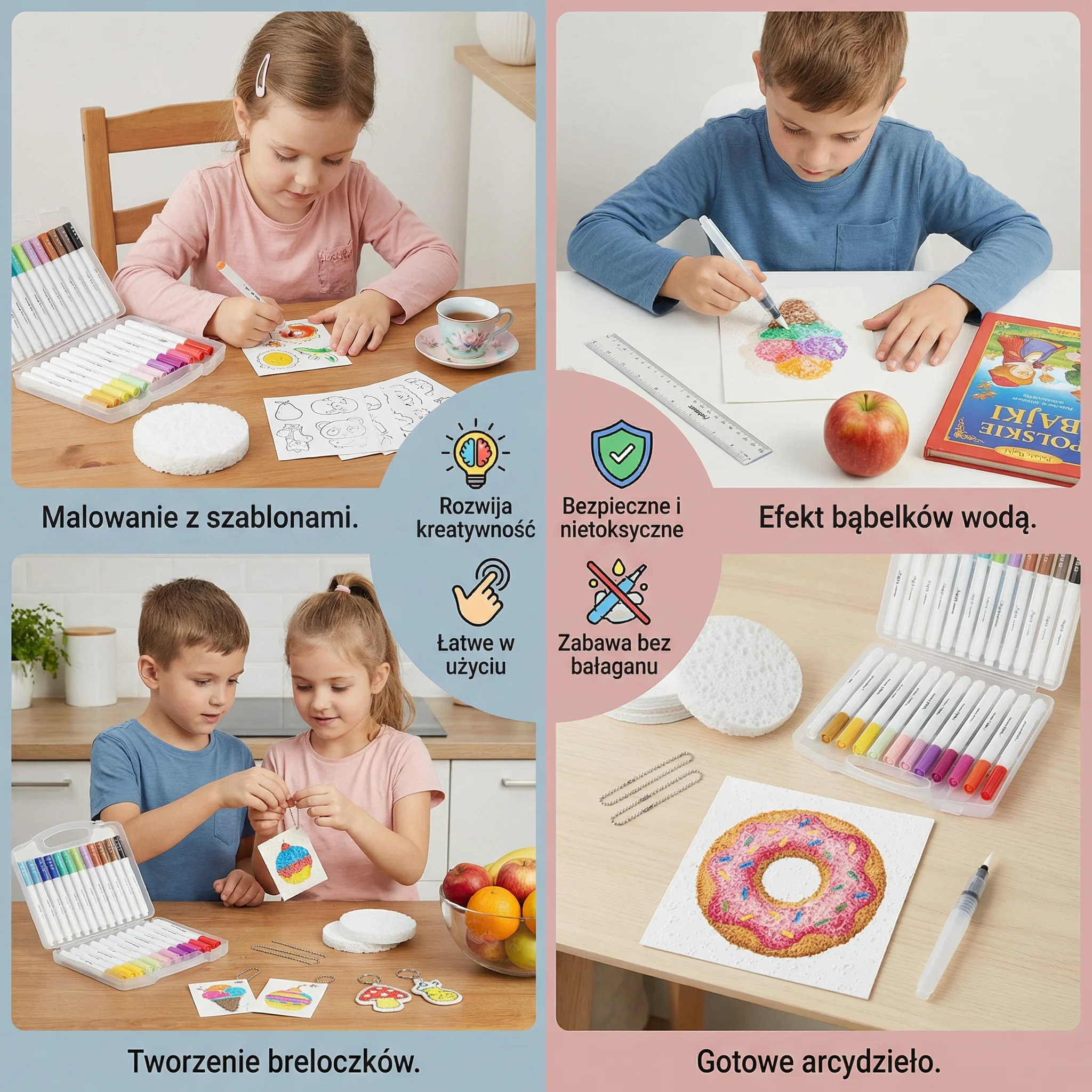 Kreatywny zestaw do malowania gąbką dla dzieci – zestaw DIY z efektem bąbelków - Image 4