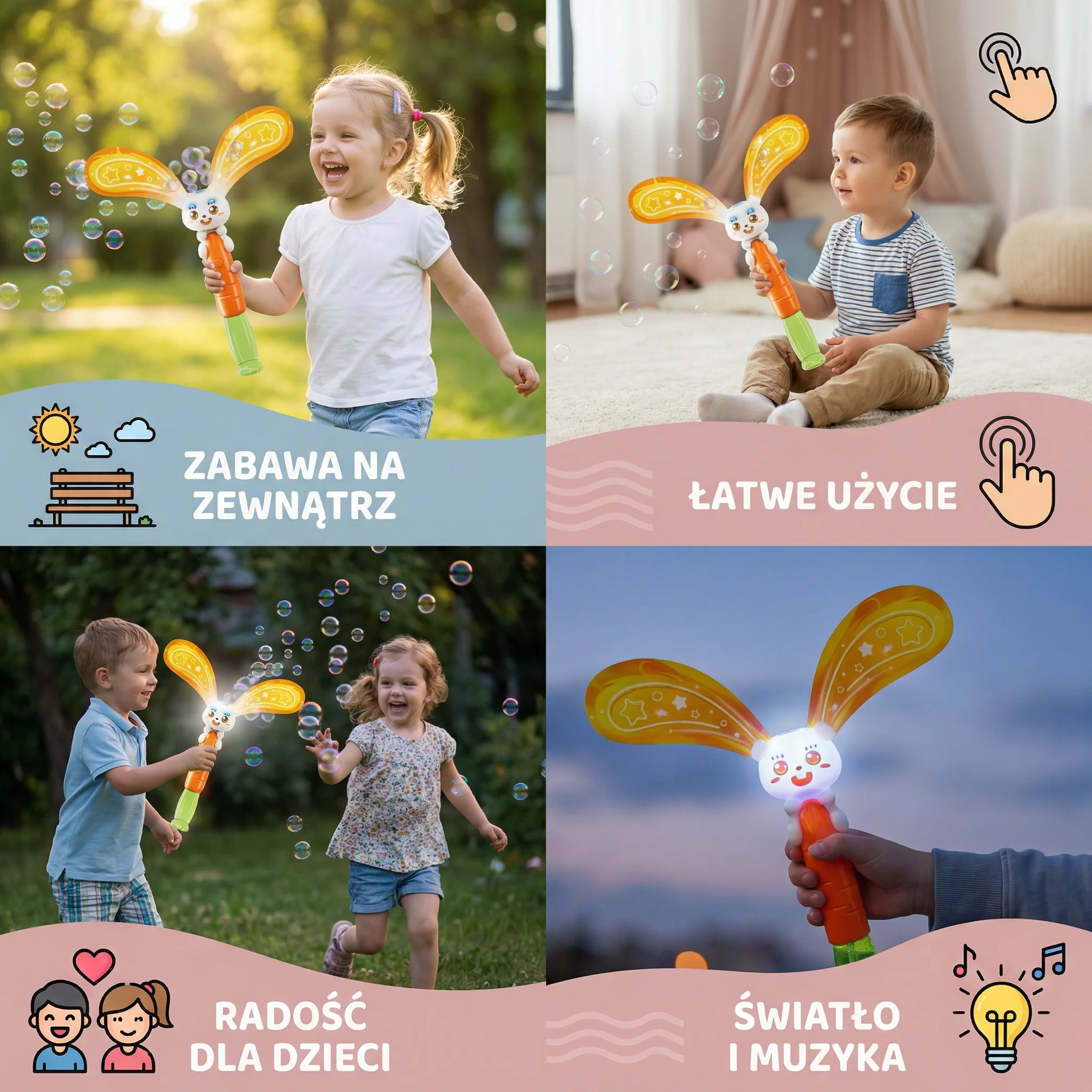 Króliczek do robienia baniek z skrzydełkami i światłem – dziecięcy bubble maker - Image 4