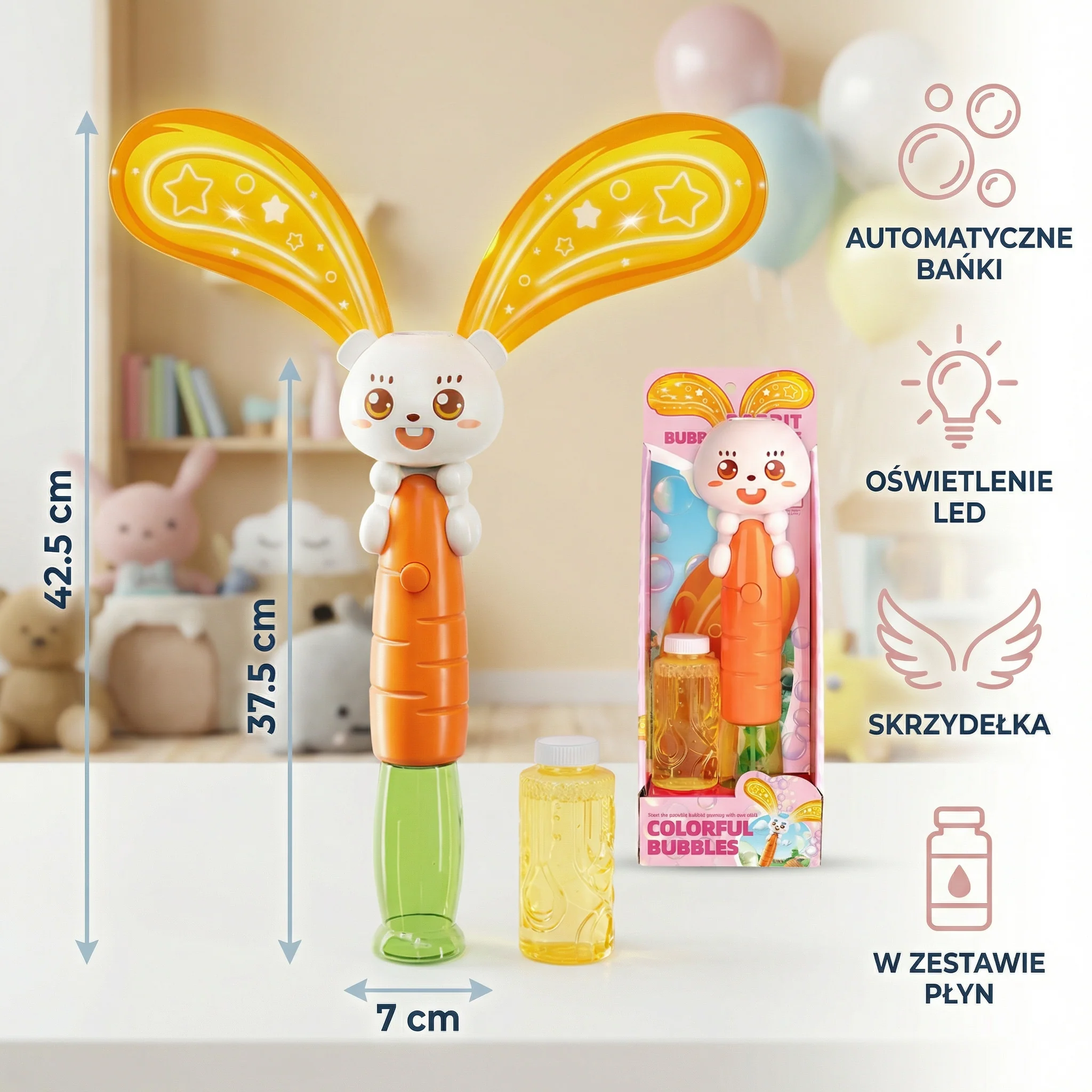 Króliczek do robienia baniek z skrzydełkami i światłem – dziecięcy bubble maker - Image 5