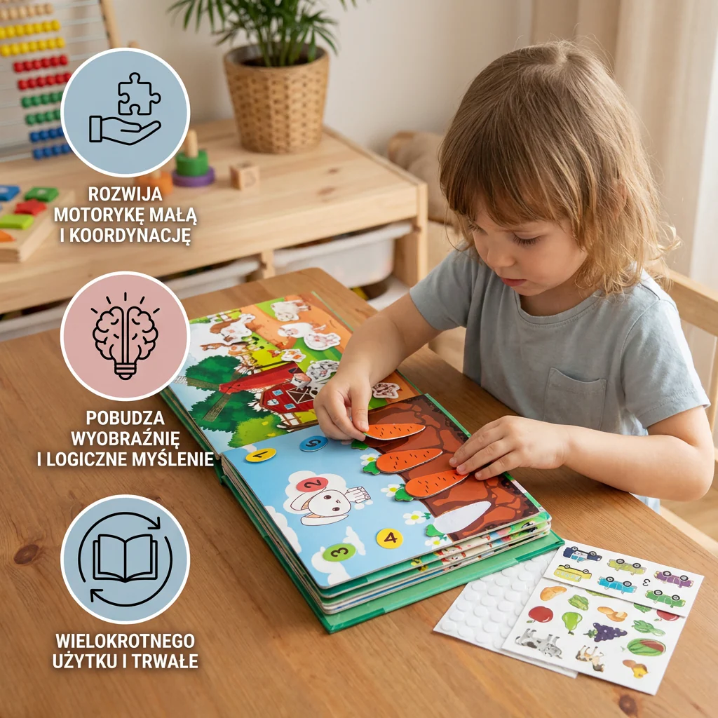 Książka ze stickerami Montessori dla dzieci – wielokrotnego użytku książka edukacyjna i aktywizująca - Image 3