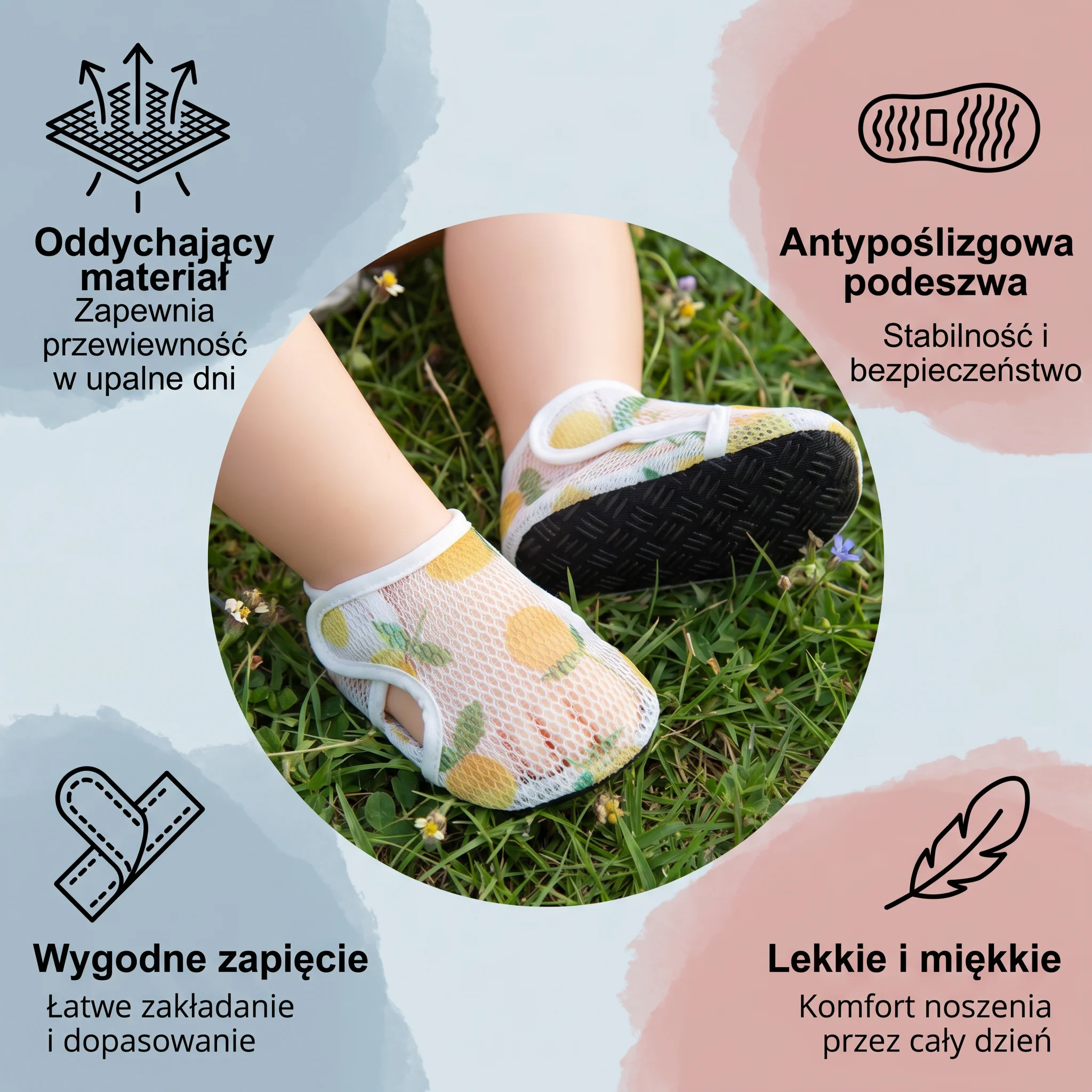 Letnie buty dziecięce z oddychającego materiału w owocowy wzór - Image 2