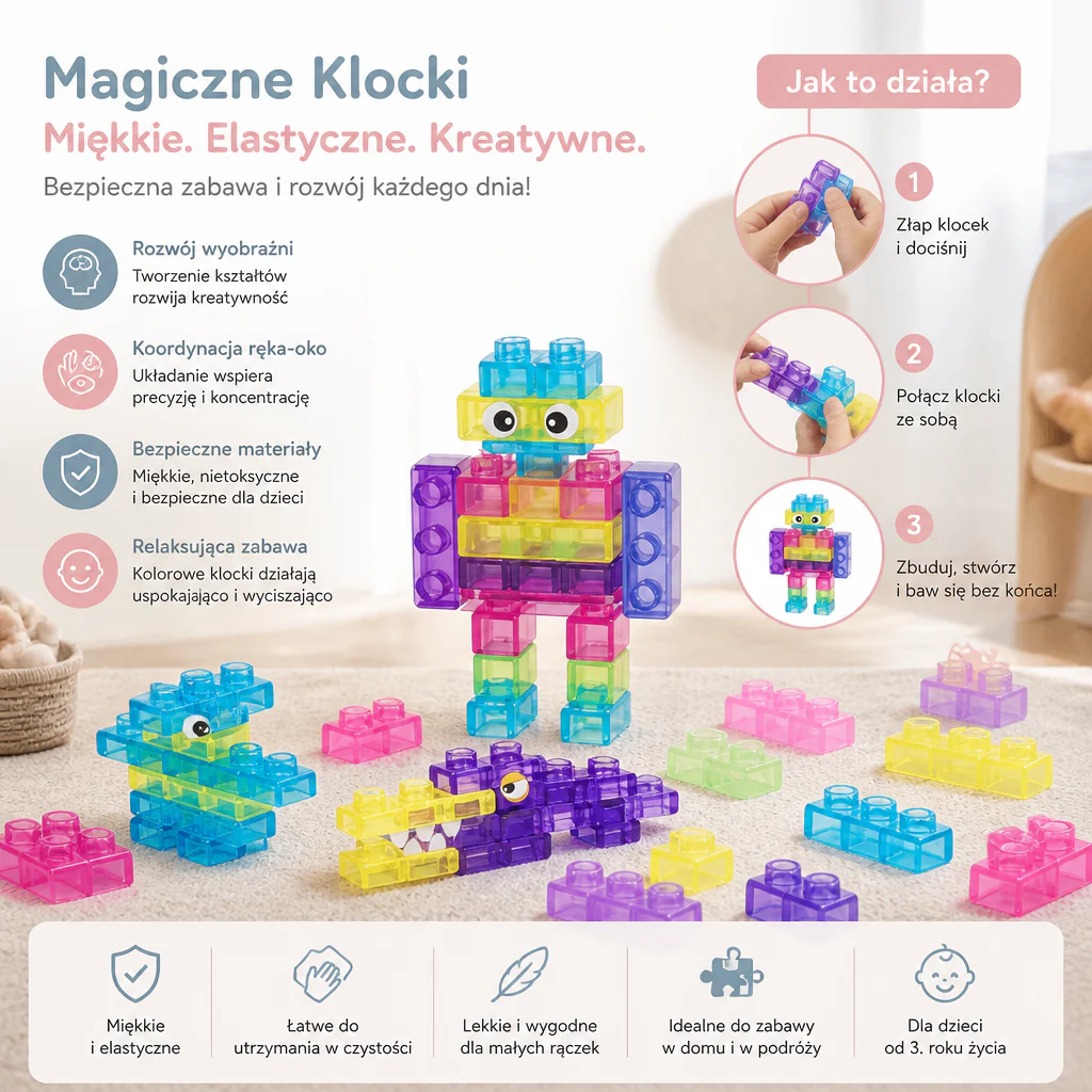 Magiczne Gumowe Klocki – Miękkie Klocki Konstrukcyjne Dla Dzieci - Image 3