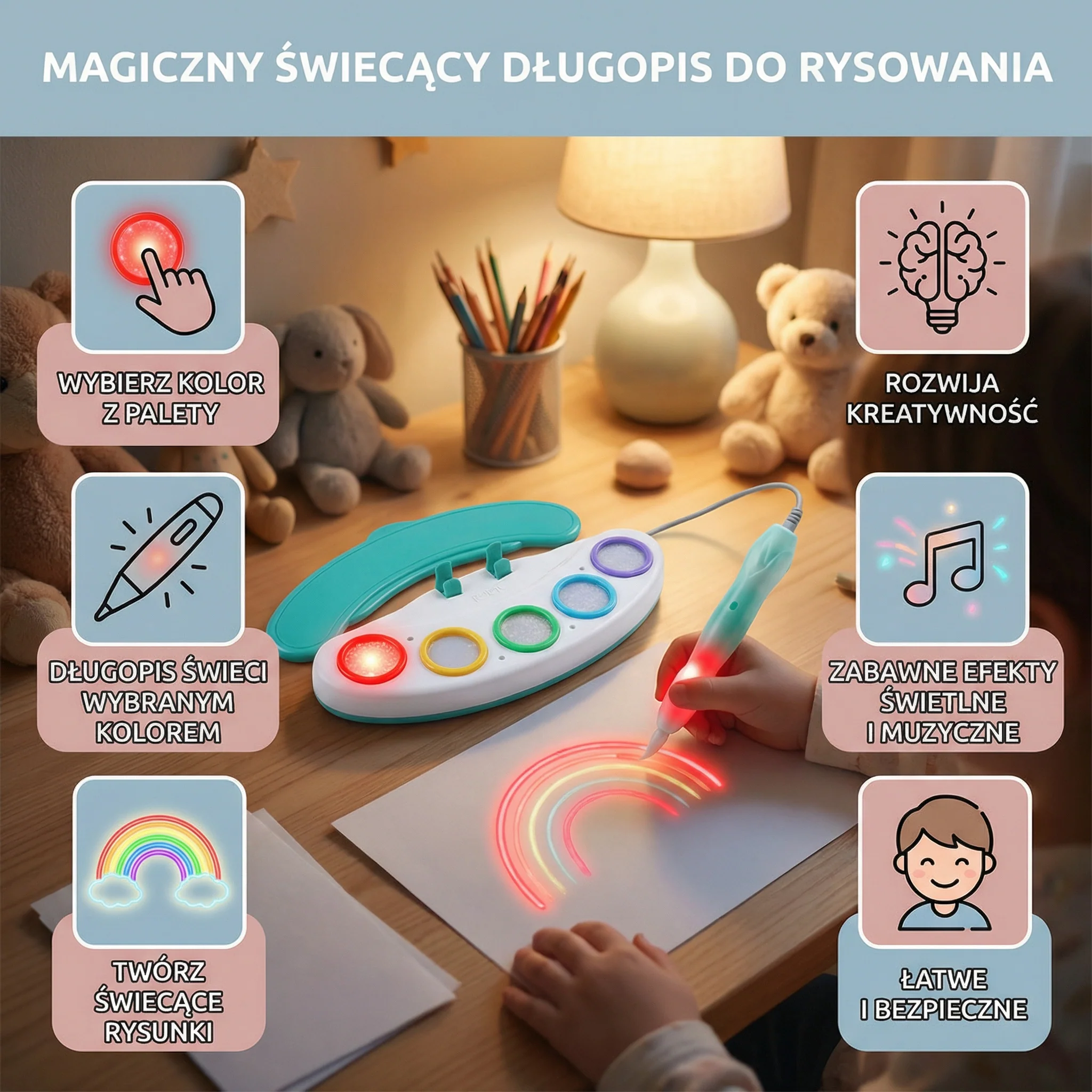 Magiczny Świecący Długopis do Rysowania dla Dzieci – Kreatywna Zabawka LED do Tworzenia Sztuki z Muzyką i Efektami Świetlnymi - Image 2