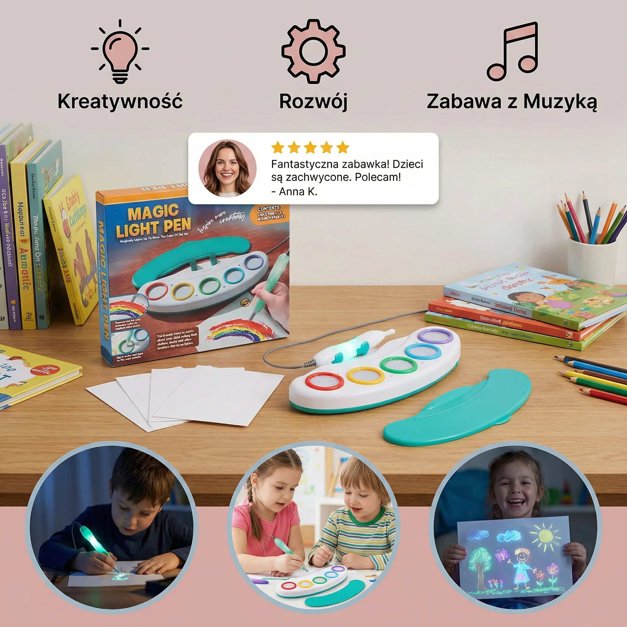 Magiczny Świecący Długopis do Rysowania dla Dzieci – Kreatywna Zabawka LED do Tworzenia Sztuki z Muzyką i Efektami Świetlnymi - Image 3