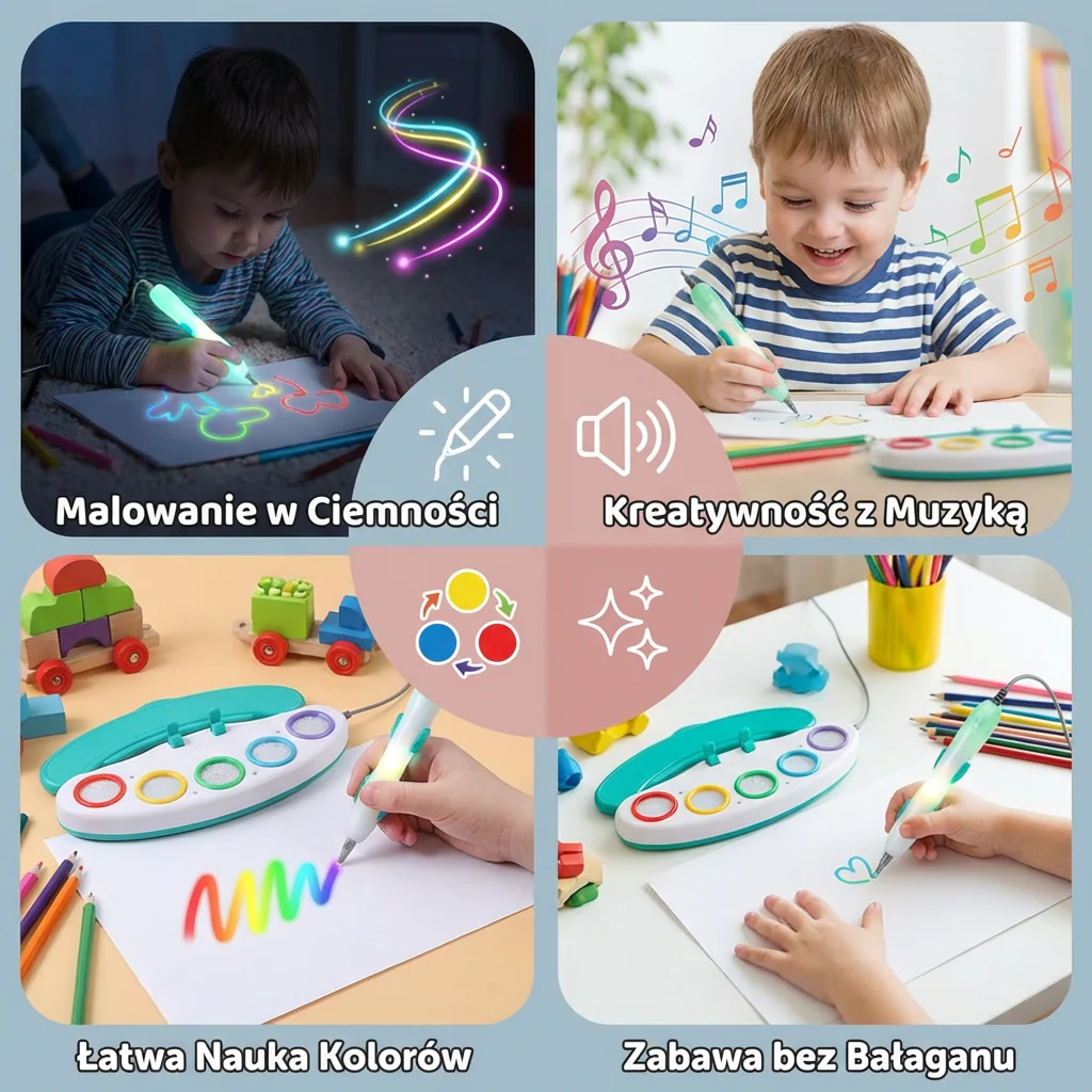 Magiczny Świecący Długopis do Rysowania dla Dzieci – Kreatywna Zabawka LED do Tworzenia Sztuki z Muzyką i Efektami Świetlnymi - Image 4