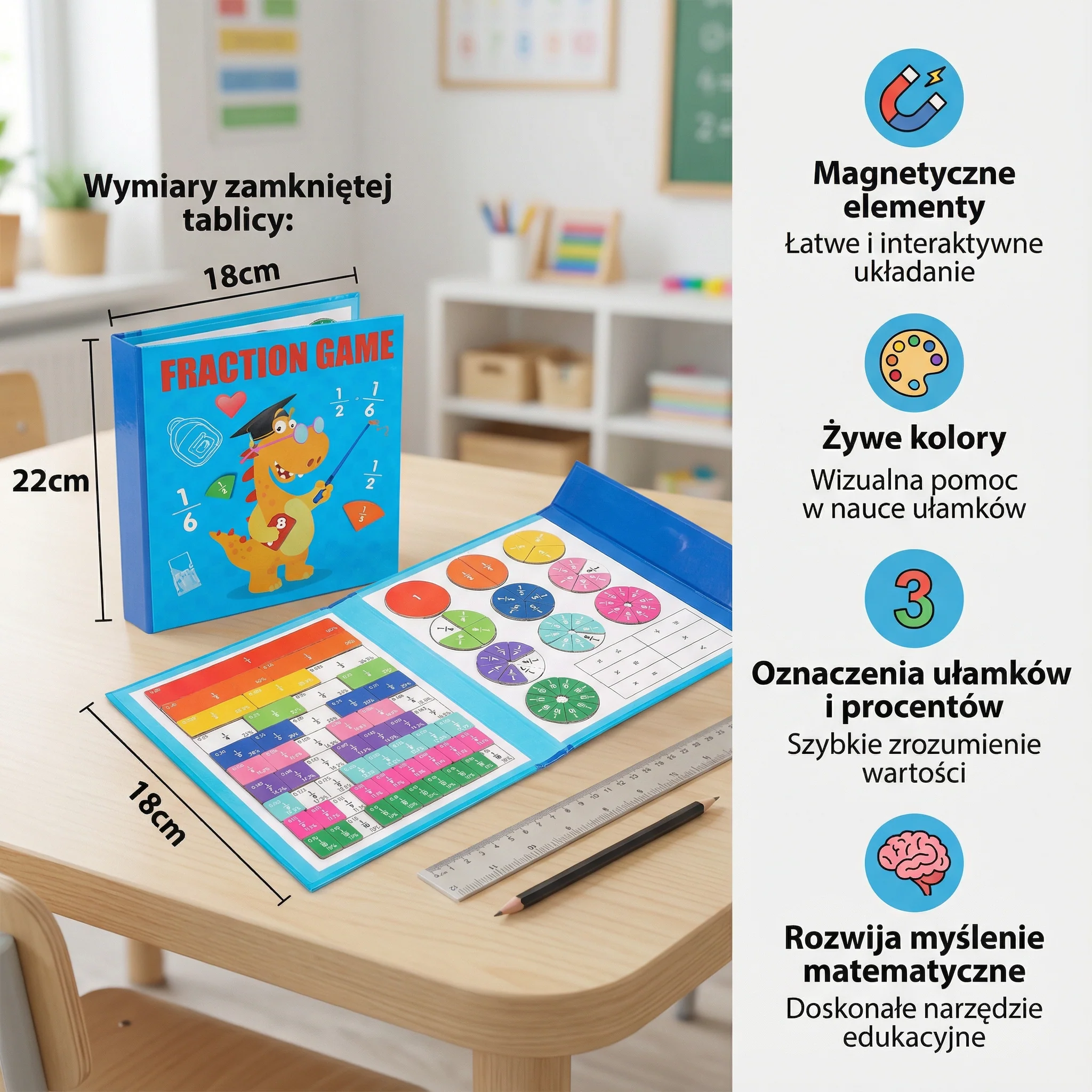 Magnetyczna tablica do nauki ułamków dla dzieci | Kolorowe narzędzie matematyczne do zrozumienia ułamków i działań - Image 5