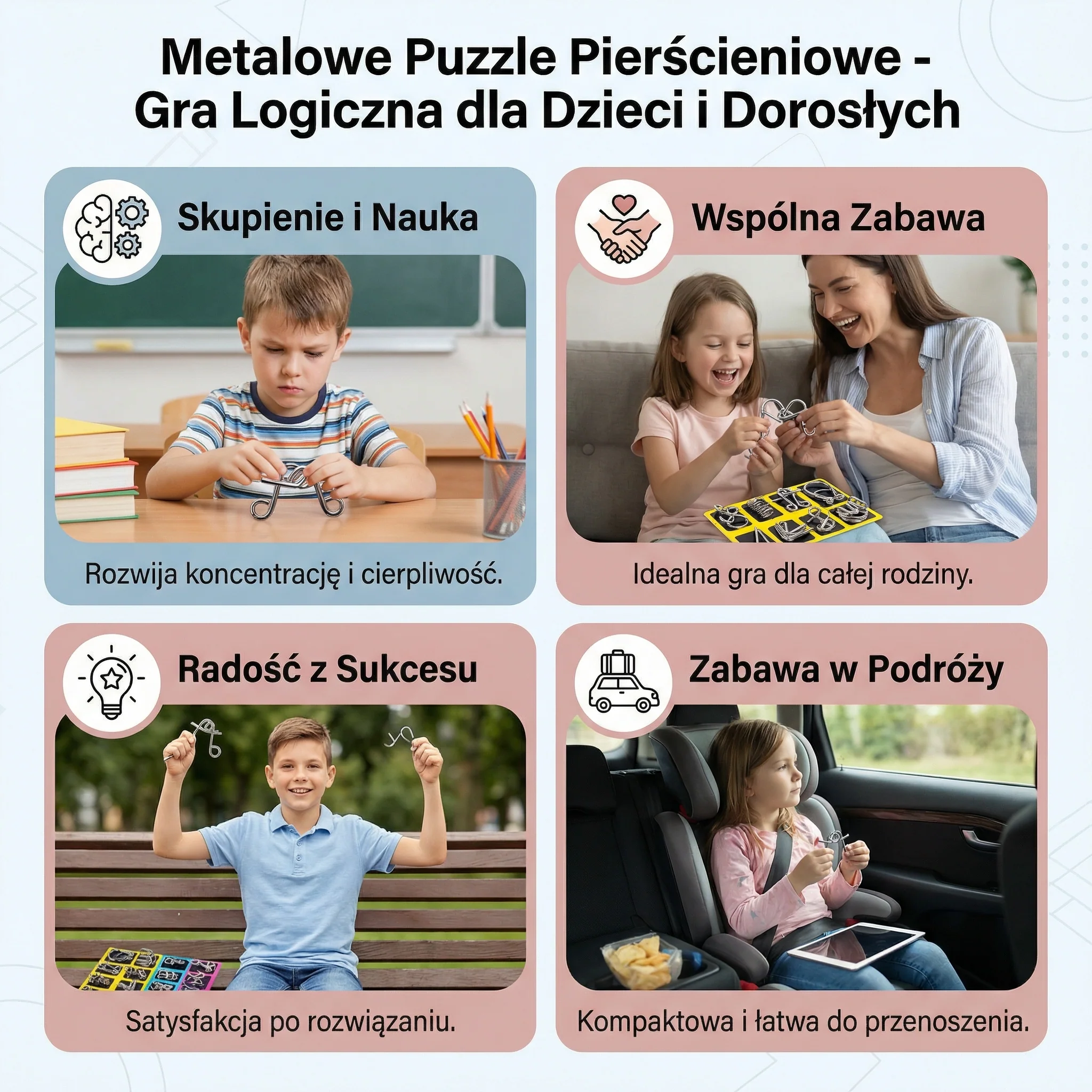 Metalowe Puzzle Pierścieniowe ⎜ Gra Logiczna dla Dzieci i Dorosłych - Image 4