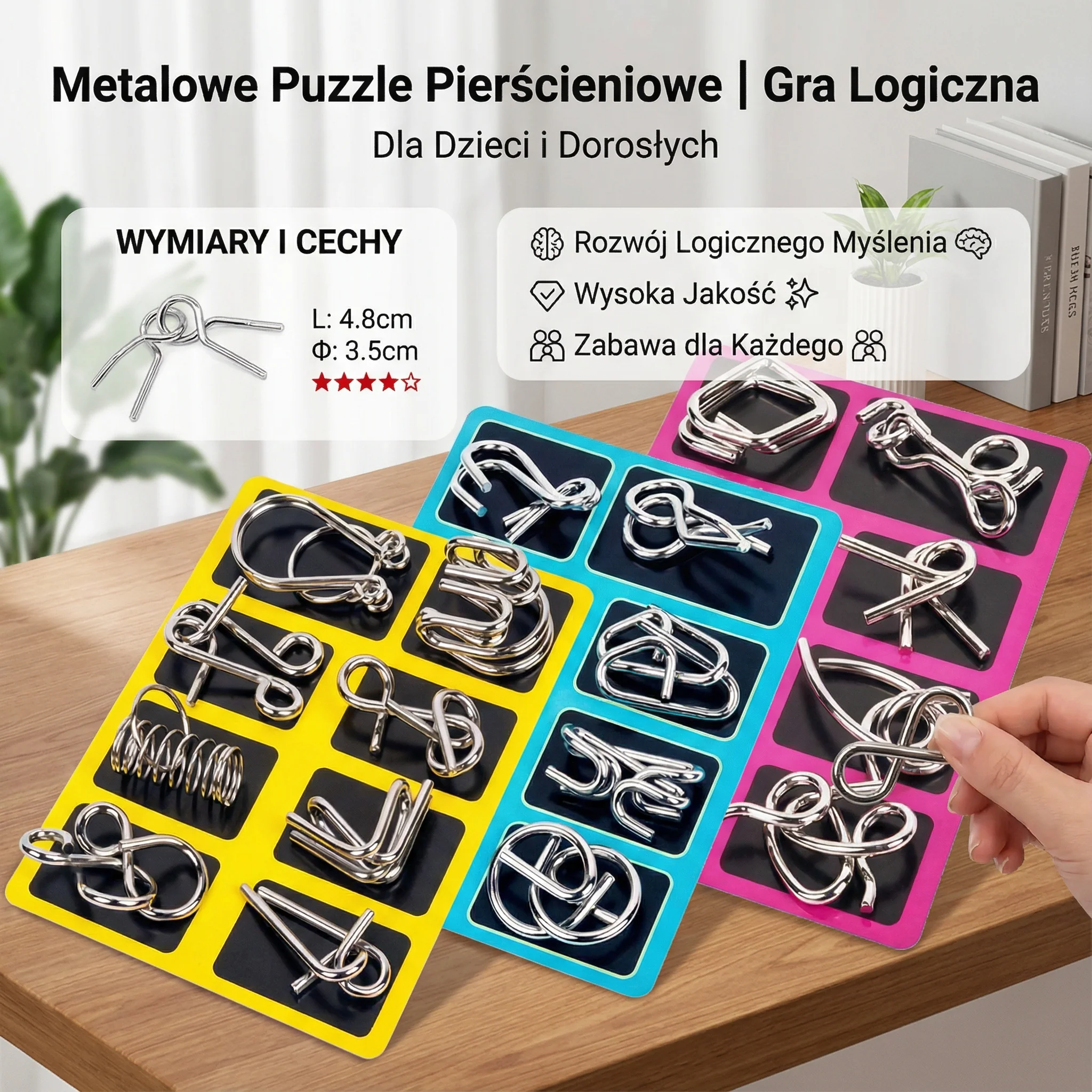 Metalowe Puzzle Pierścieniowe ⎜ Gra Logiczna dla Dzieci i Dorosłych - Image 5