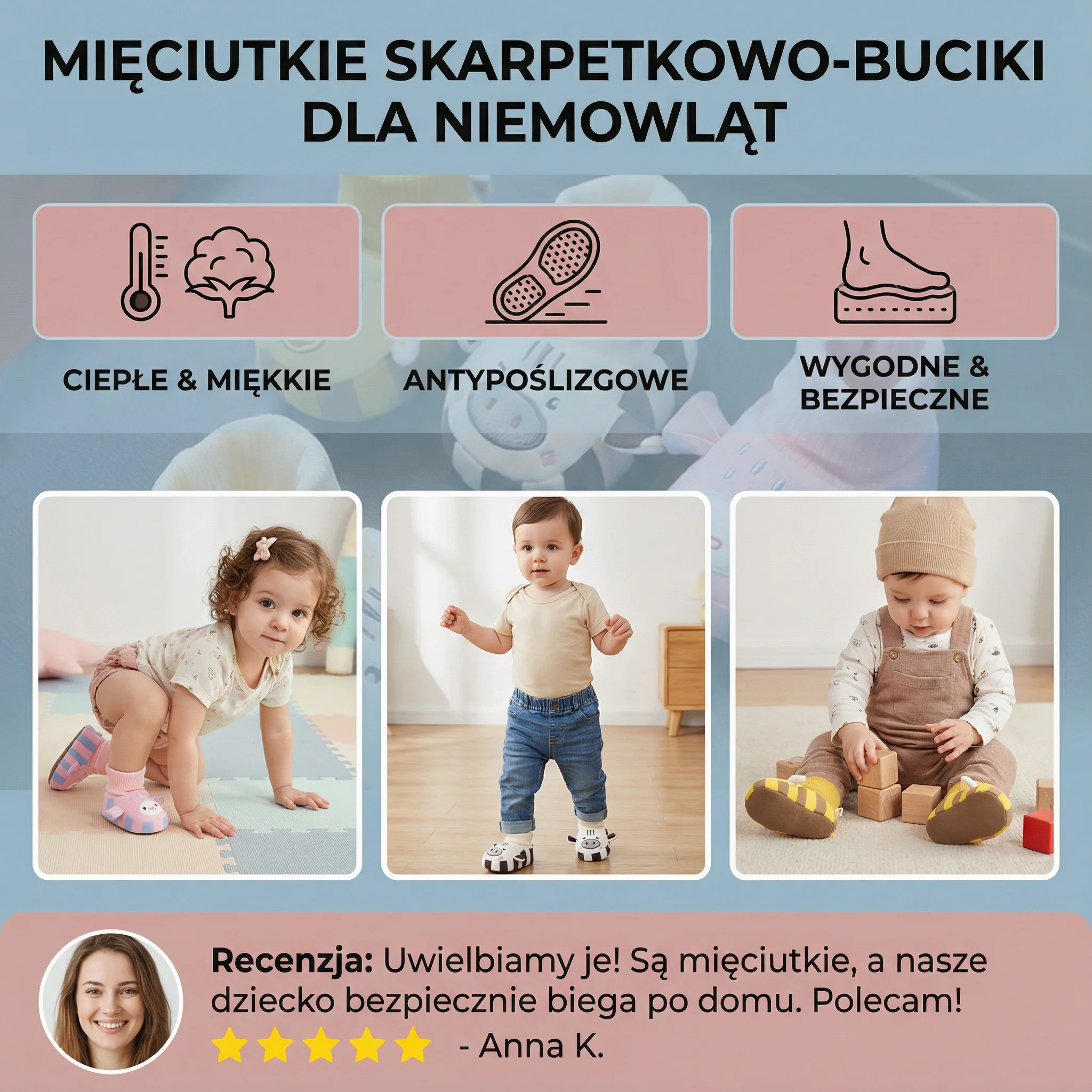 Mięciutkie skarpetkowo-buciki dla niemowląt – ciepłe, antypoślizgowe i wygodne - Image 3
