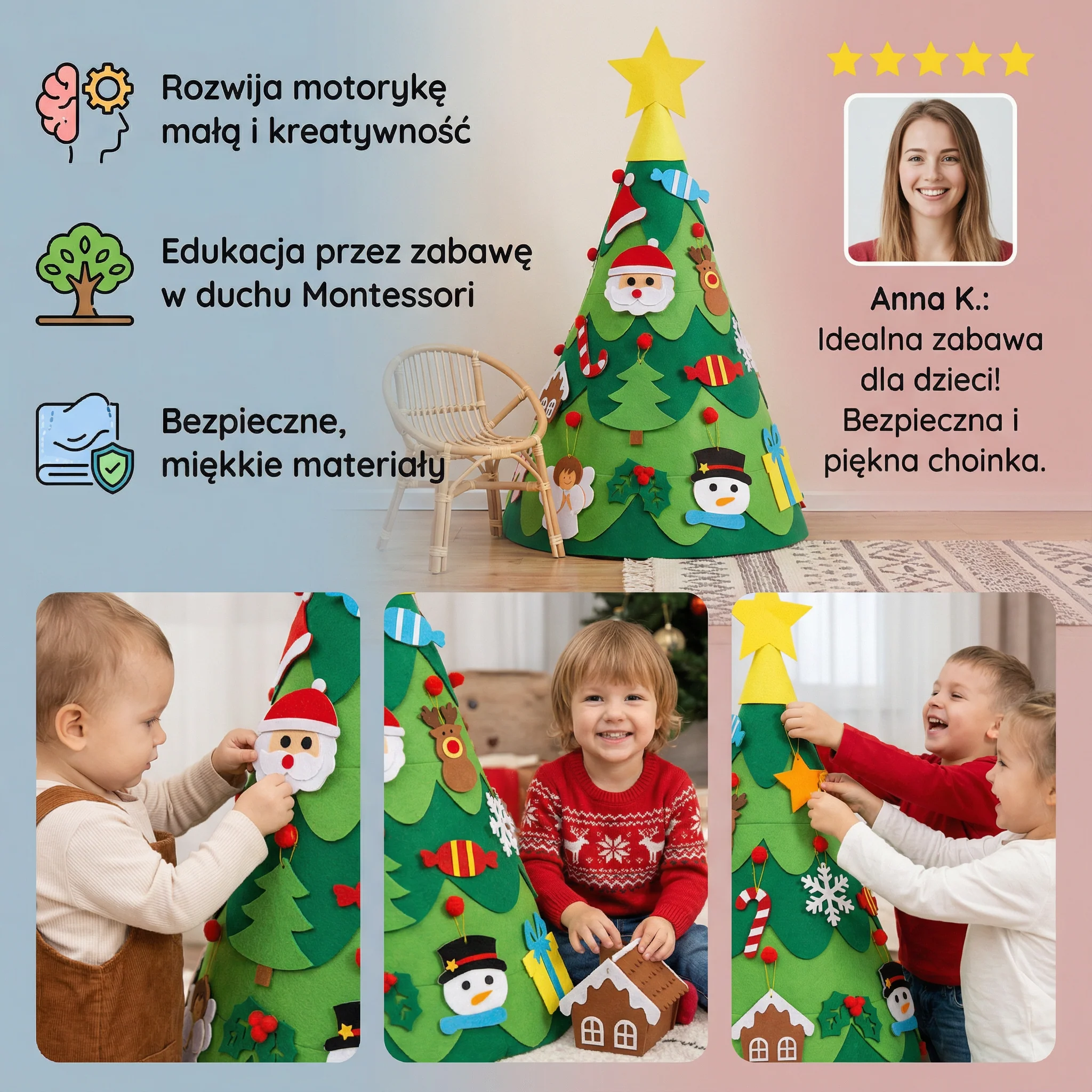 Montessori 3D filcowa choinka - Image 3