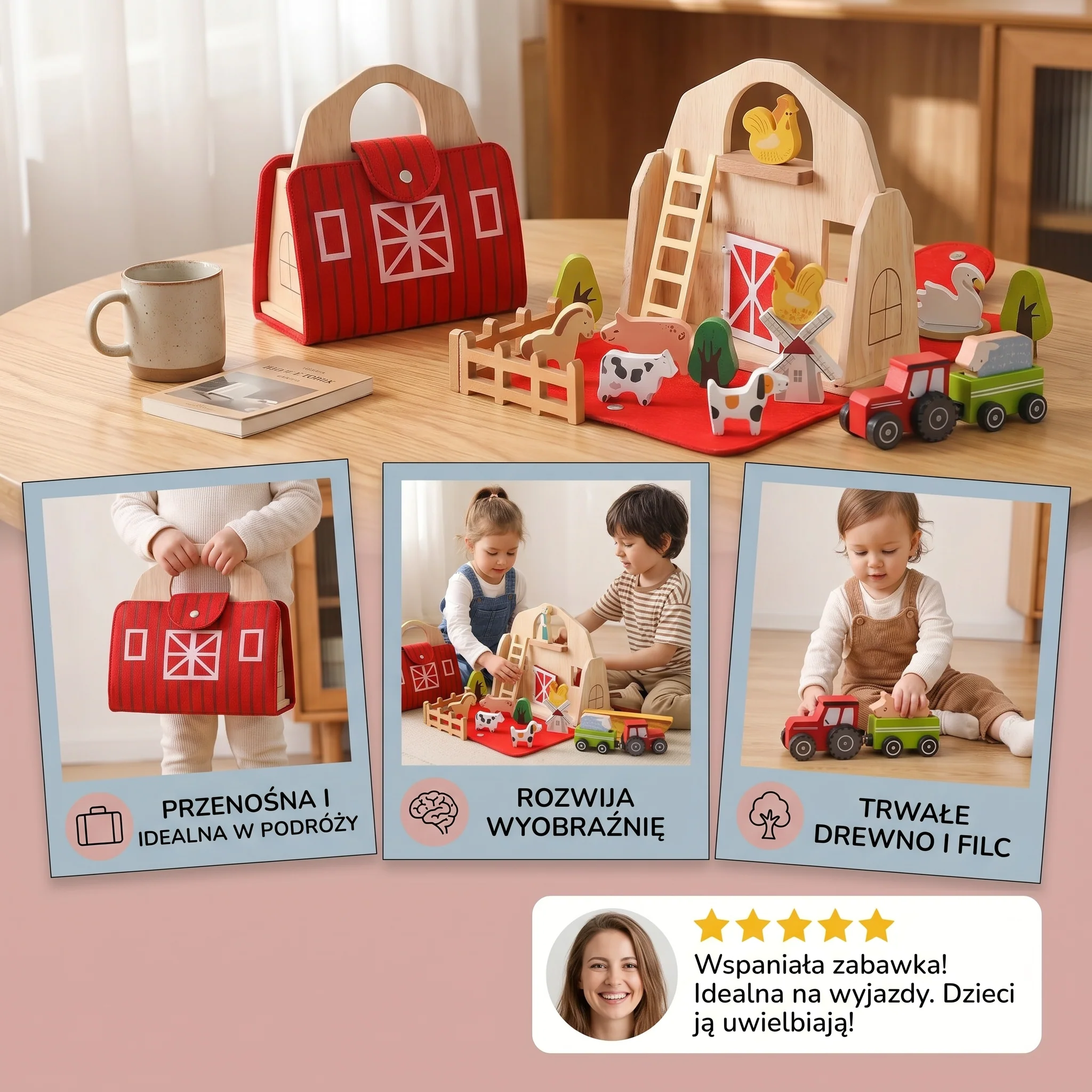Montessori Drewniana i Filcowa Farma Podróżna – Idealna do Zabawy w Podróży - Image 3
